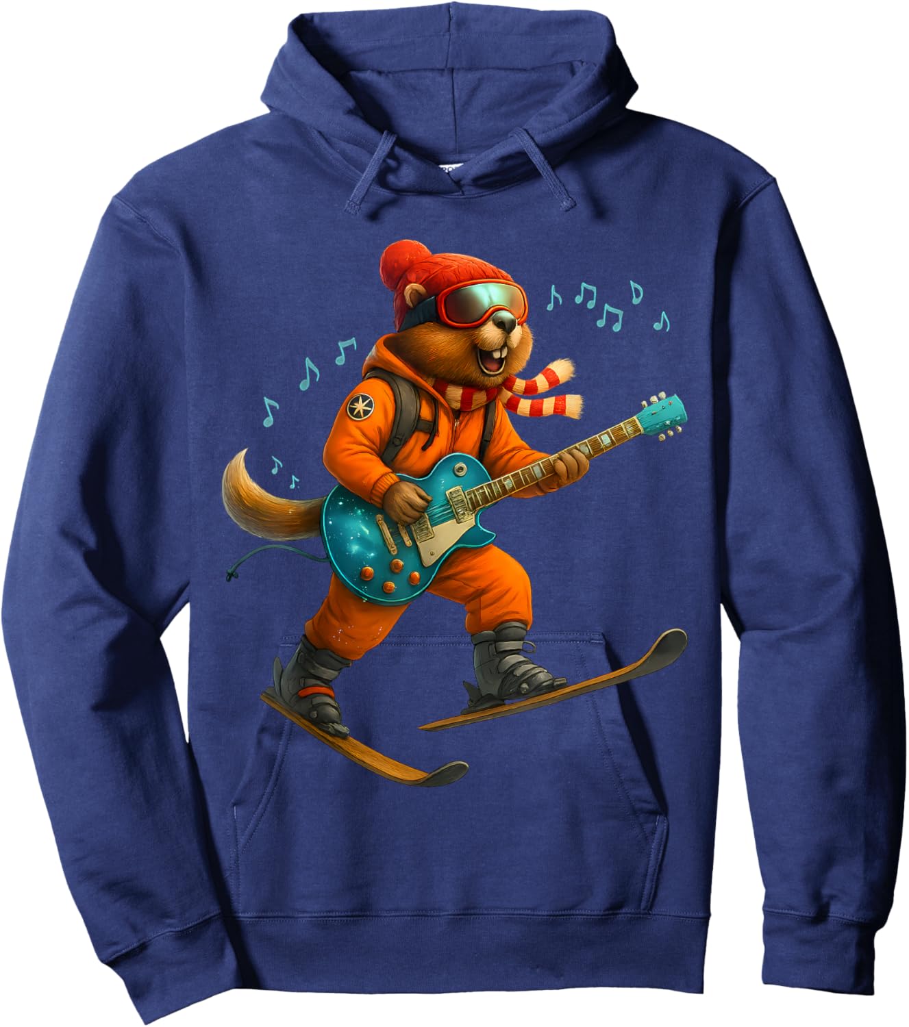 Marmot Ski Rock Skier Funny Winter Animal Funny Guitar Hoodie - Hoodie | Navy
