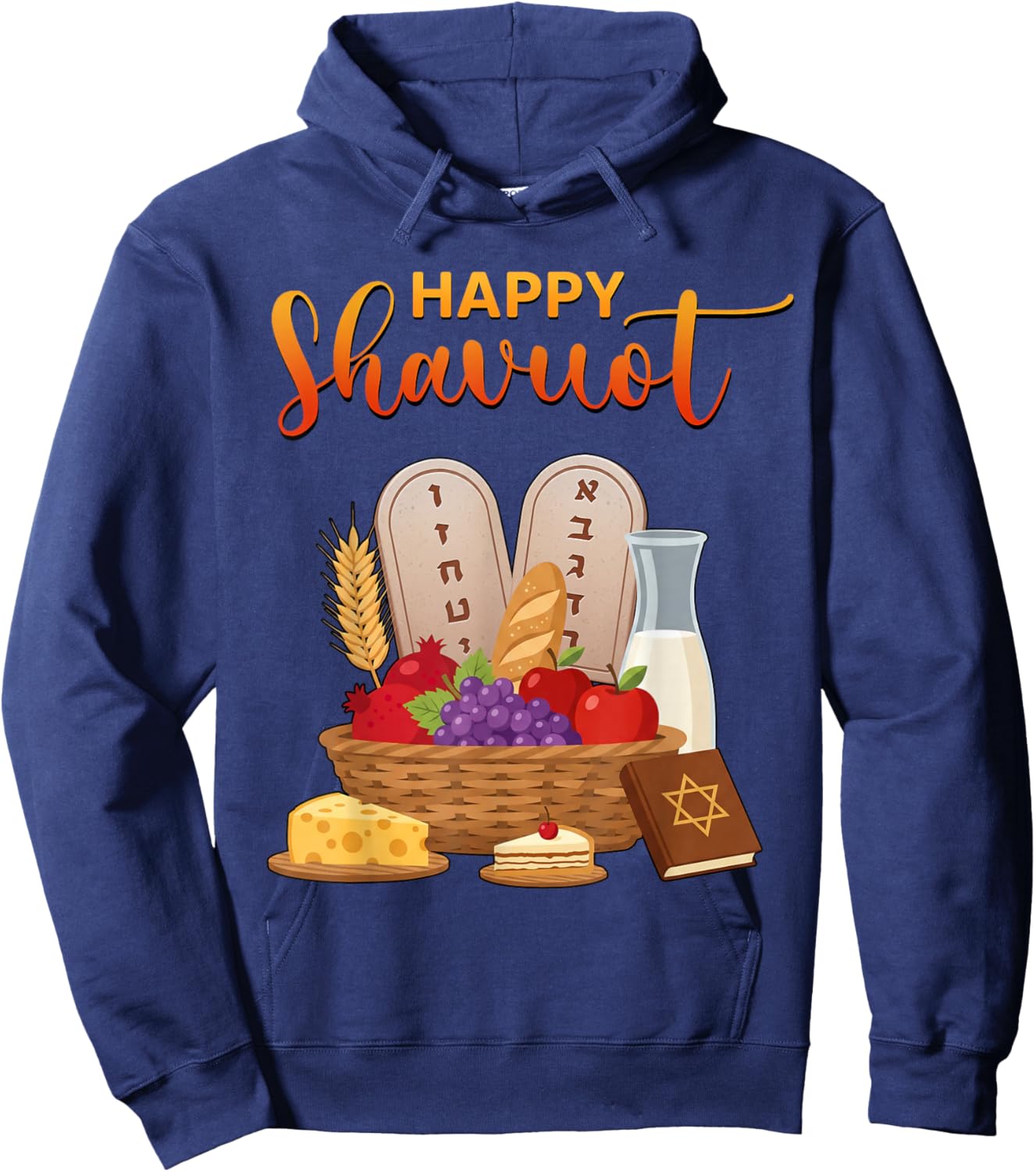 Happy Shavuot Fruits Food Israel Jewish Harvest Celebrations Hoodie - Hoodie | Navy