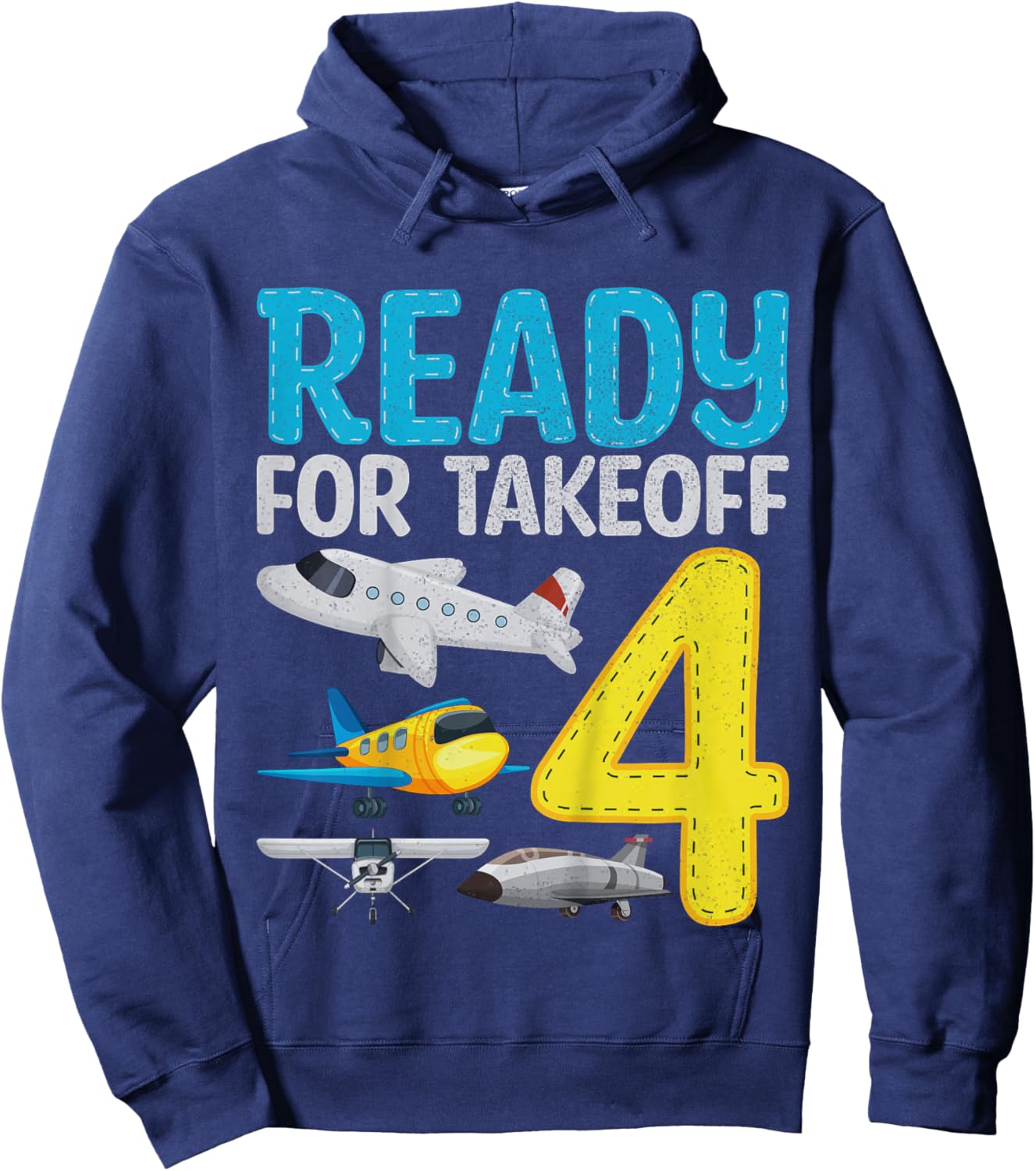 Kids Ready For Takeoff I'm 4 Airplane 4 Years Old 4th Birthday Hoodie - Hoodie | Navy