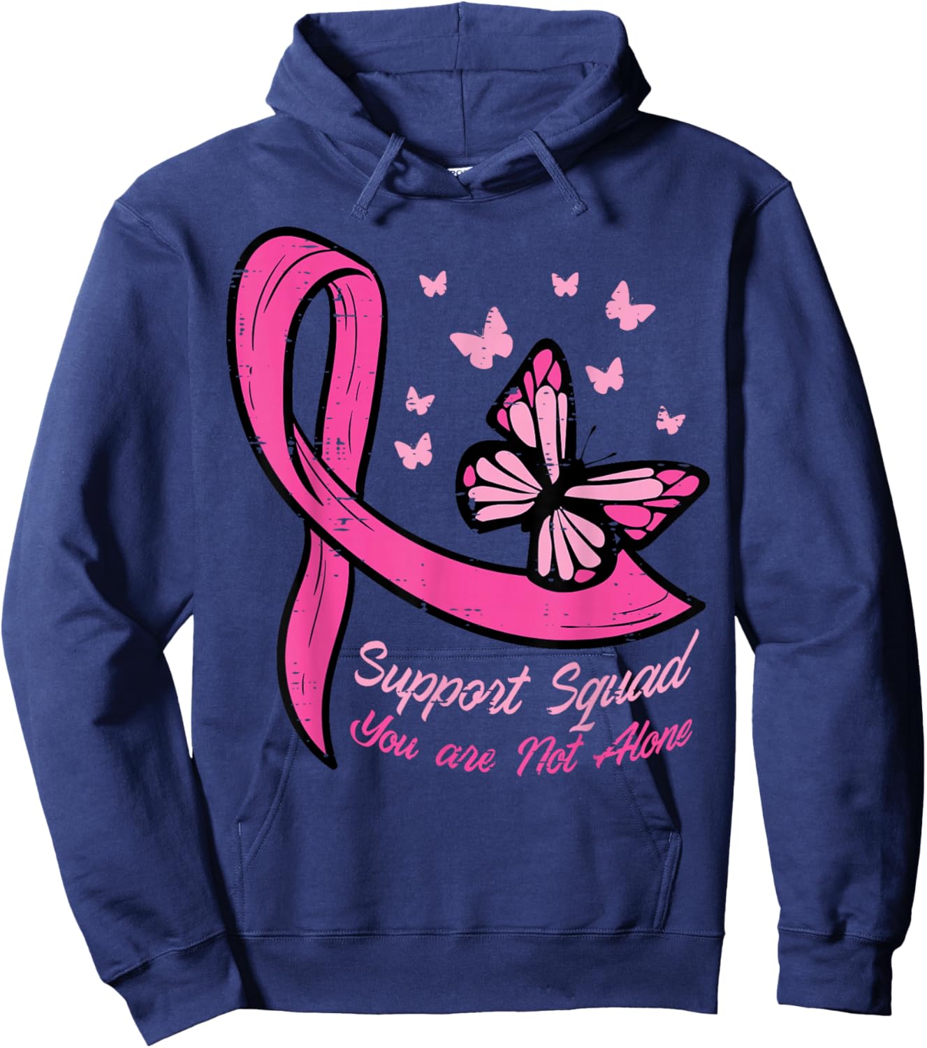 Breast Cancer Ribbon Butterfly Support Squad Women Men Kids Hoodie - Hoodie | Navy