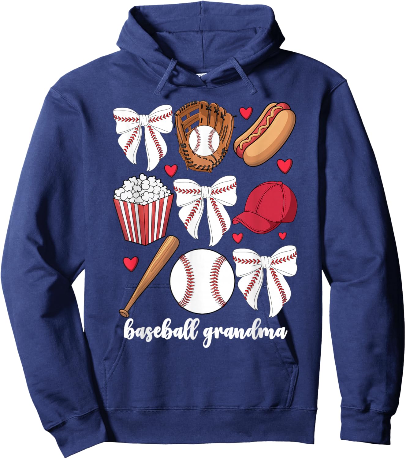 Baseball Grandma Coquette Bow Grandson Baseball Hoodie - Hoodie | Navy