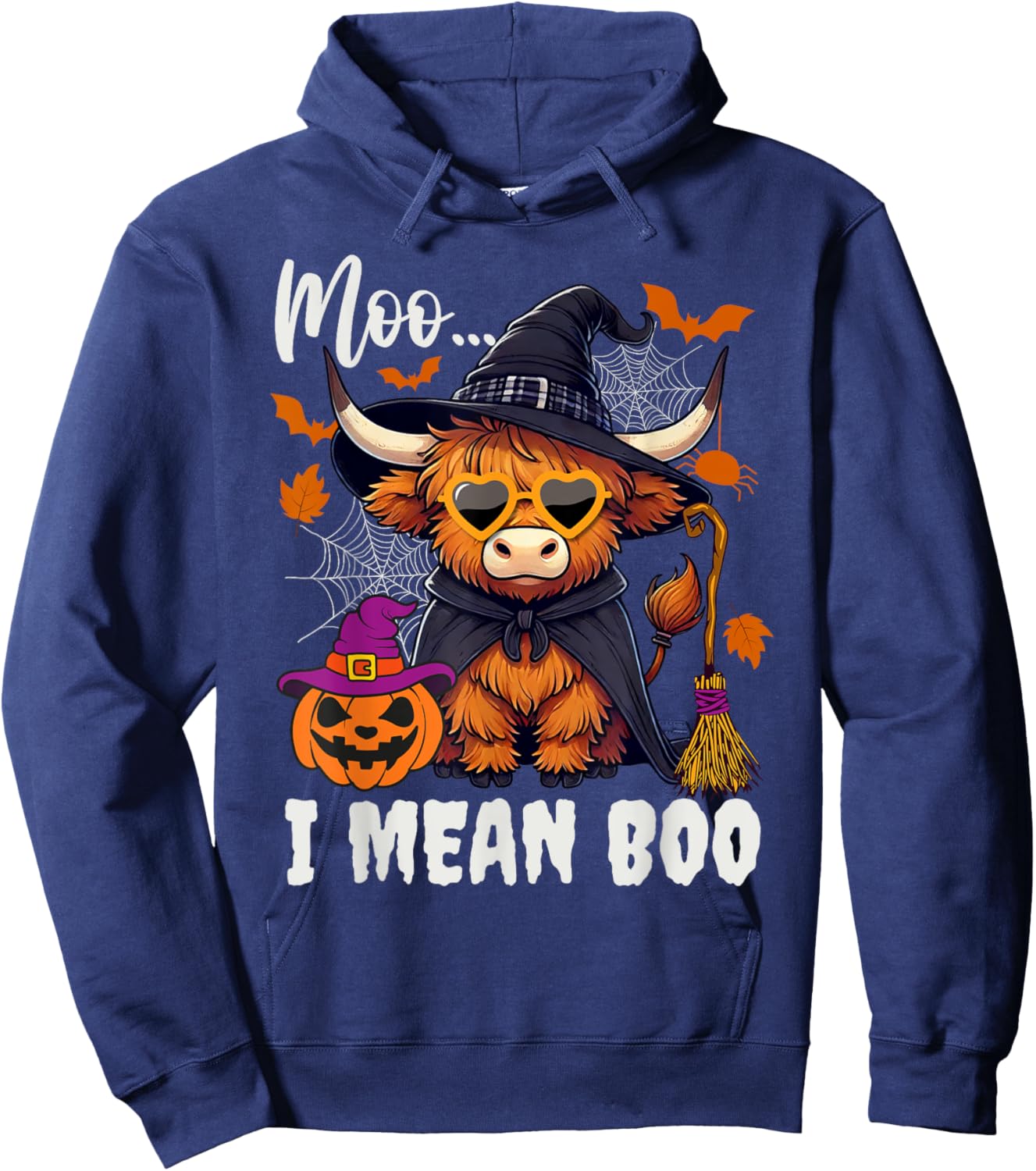 Moo I Mean Boo Witch Highland Cow Halloween Costume Hoodie - Hoodie | Navy