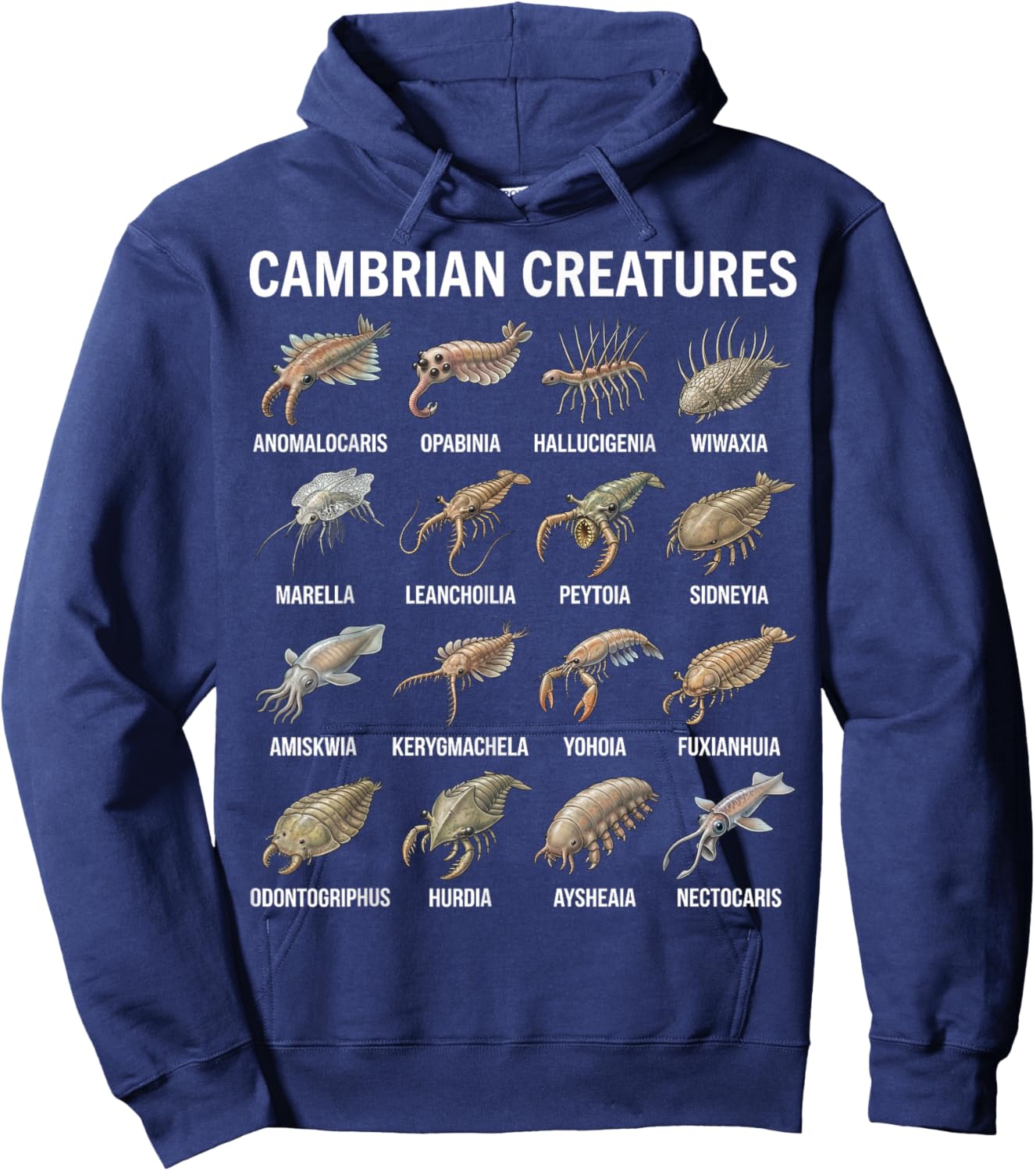 Cambrian Creatures Chart Prehistoric Life Paleontology Hoodie - Hoodie | Navy