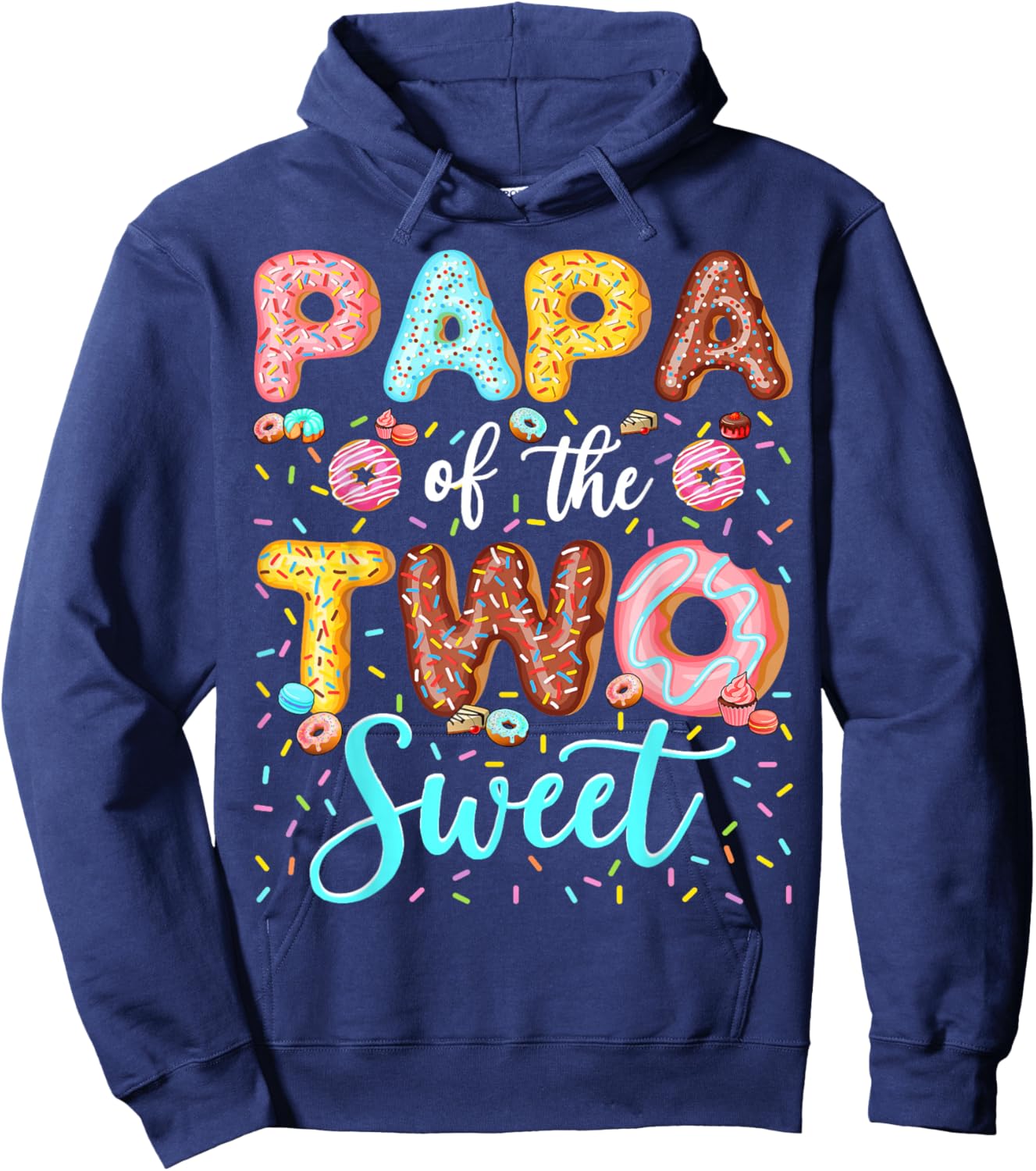Papa of The Two Sweet 2nd Birthday Boy Donut Lover Hoodie - Hoodie | Navy