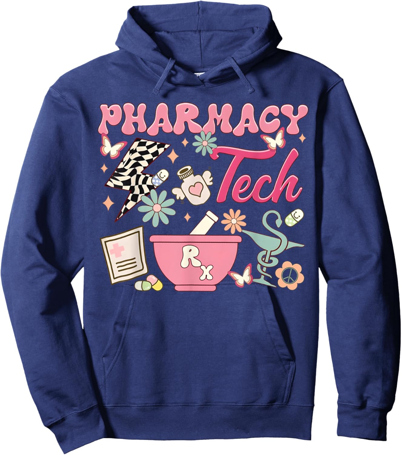 Vintage Pharmacy Tech Technician Pharmacist Student Flower Hoodie - Hoodie | Navy