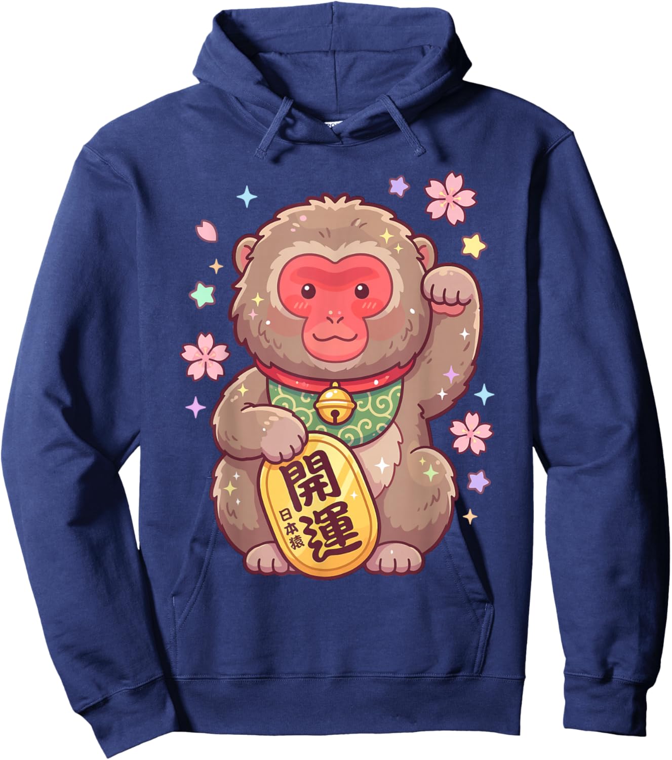Kawaii Snow Monkey Japanese Macaque Maneki Neko Fortune Hoodie - Hoodie | Navy