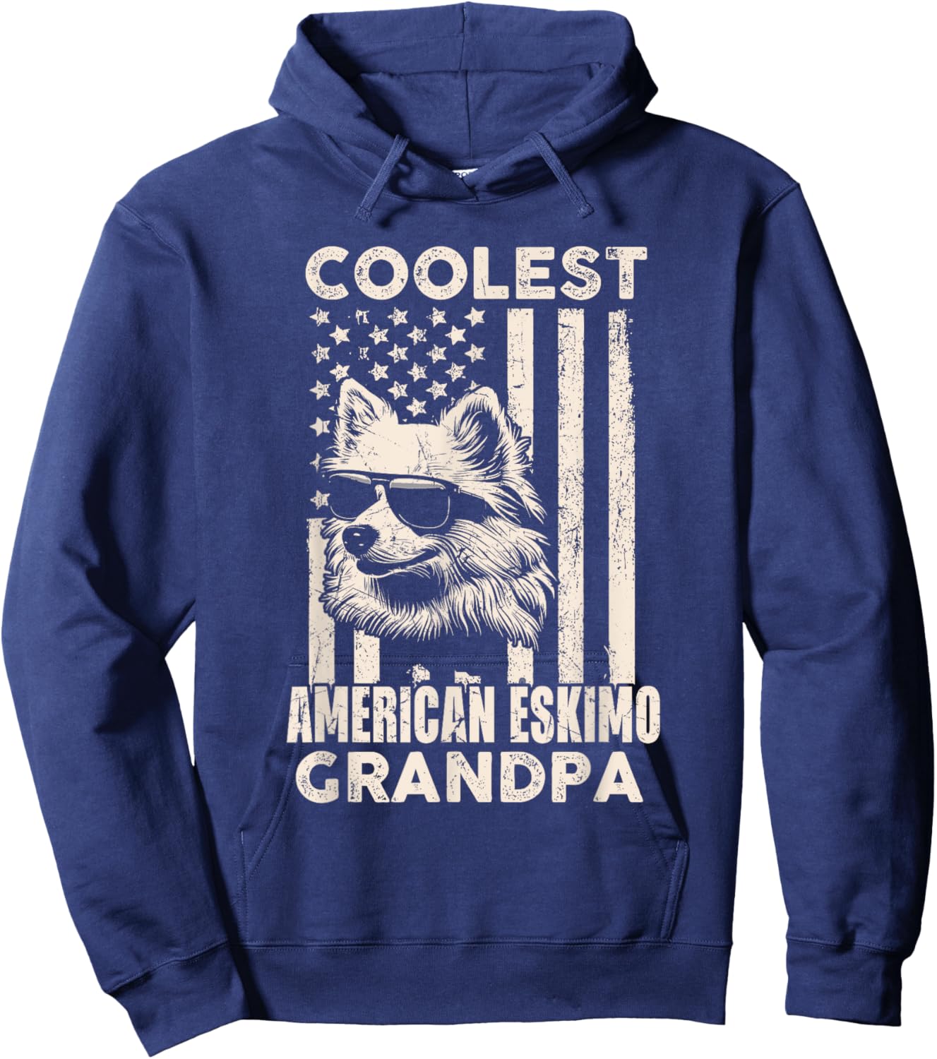 Coolest American Eskimo Grandpa Vintage American Flag Funny Hoodie - Hoodie | Navy