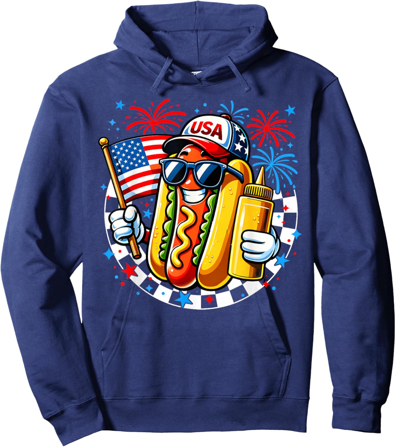 Funny Hotdog USA Patriotic 4th of July Men Boy Kid Hoodie - Hoodie | Navy