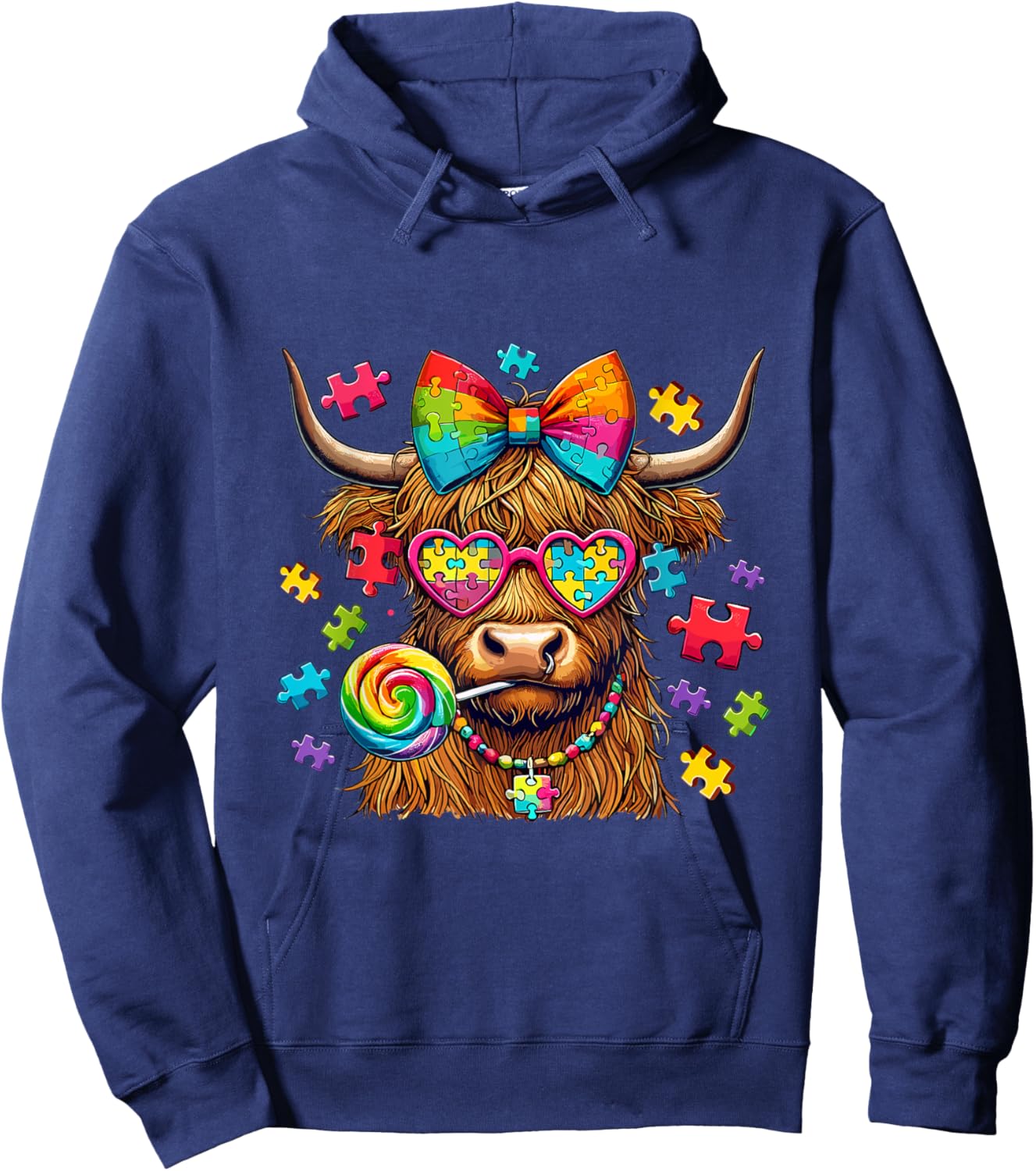Autism Highland Cow Autism Awareness Hoodie - Hoodie | Navy