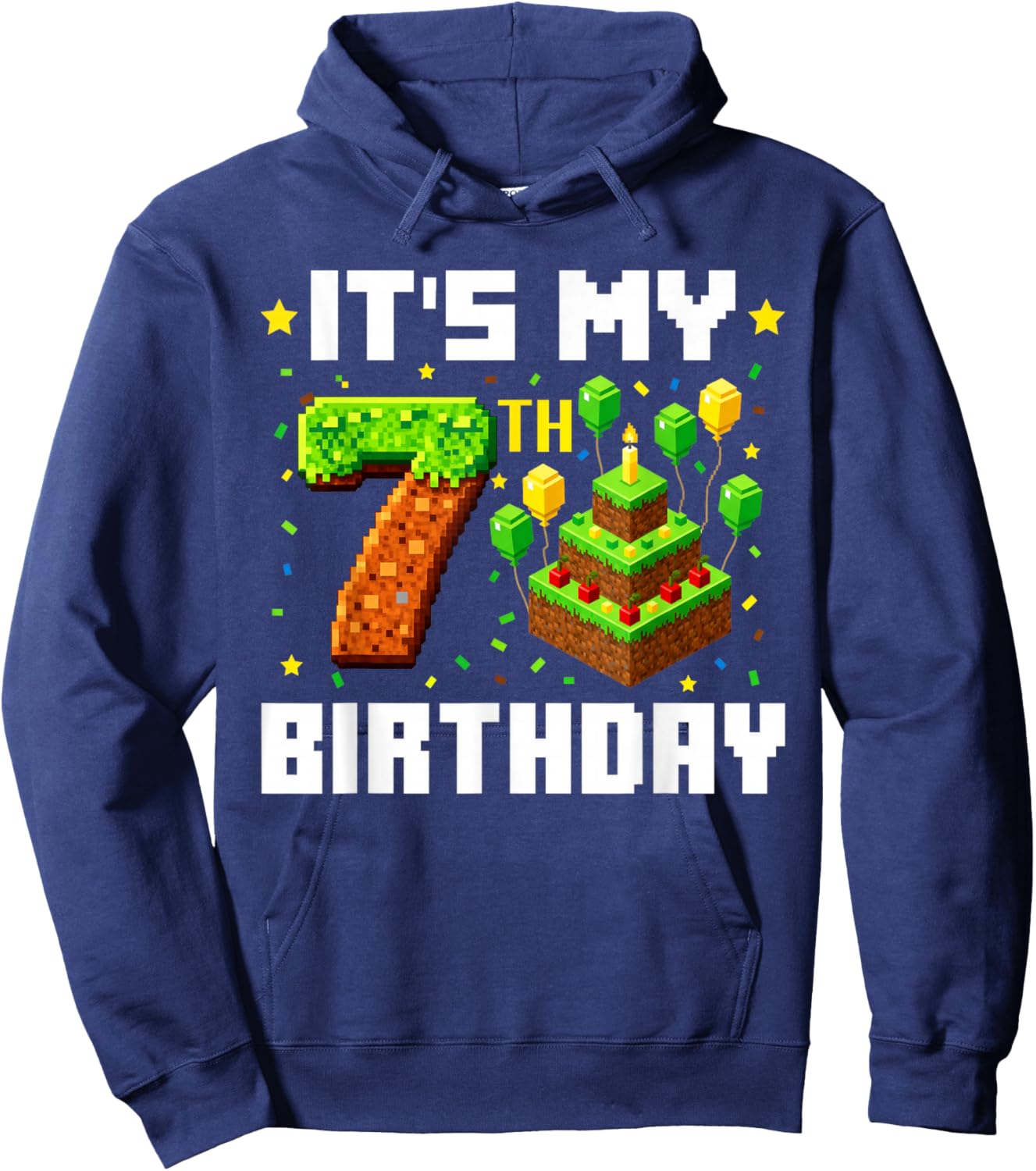It's My 7th Birthday Boy 7th Birthday Game Pixel Kids Hoodie - Hoodie | Navy