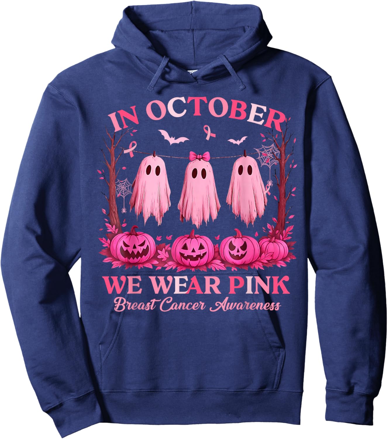 Breast Cancer Women Halloween in October We Wear Pink Witch Hoodie - Hoodie | Navy