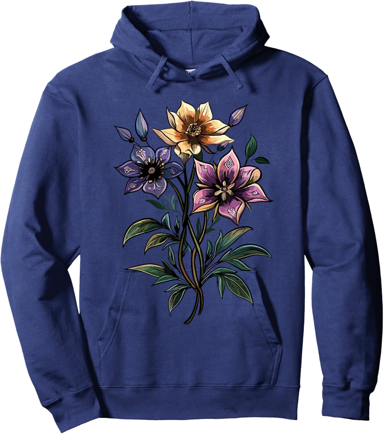 Wildflower Trio Botanical Bouquet Pastel Purple Pink Hoodie - Hoodie | Navy