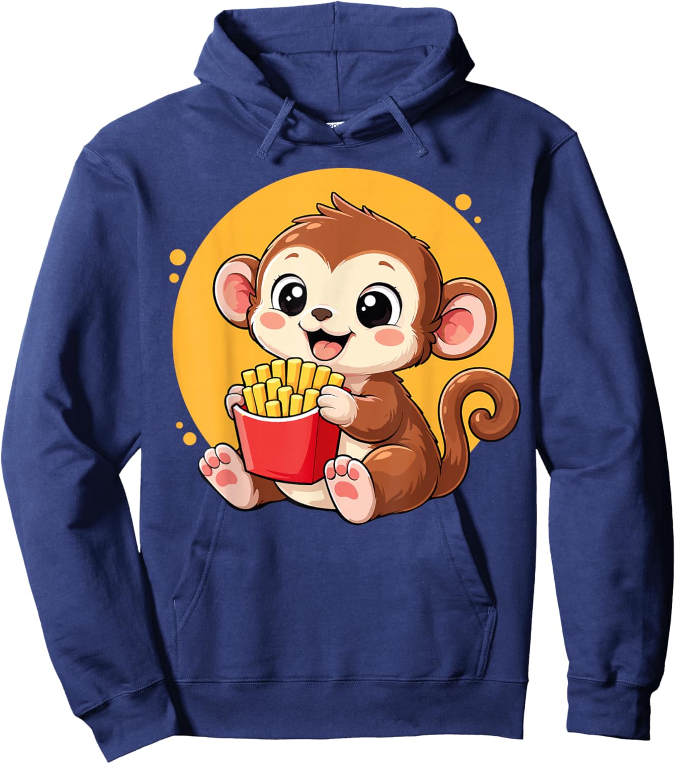 Monkey Eating Fries Funny Kawaii Animal Food Lover Hoodie - Hoodie | Navy