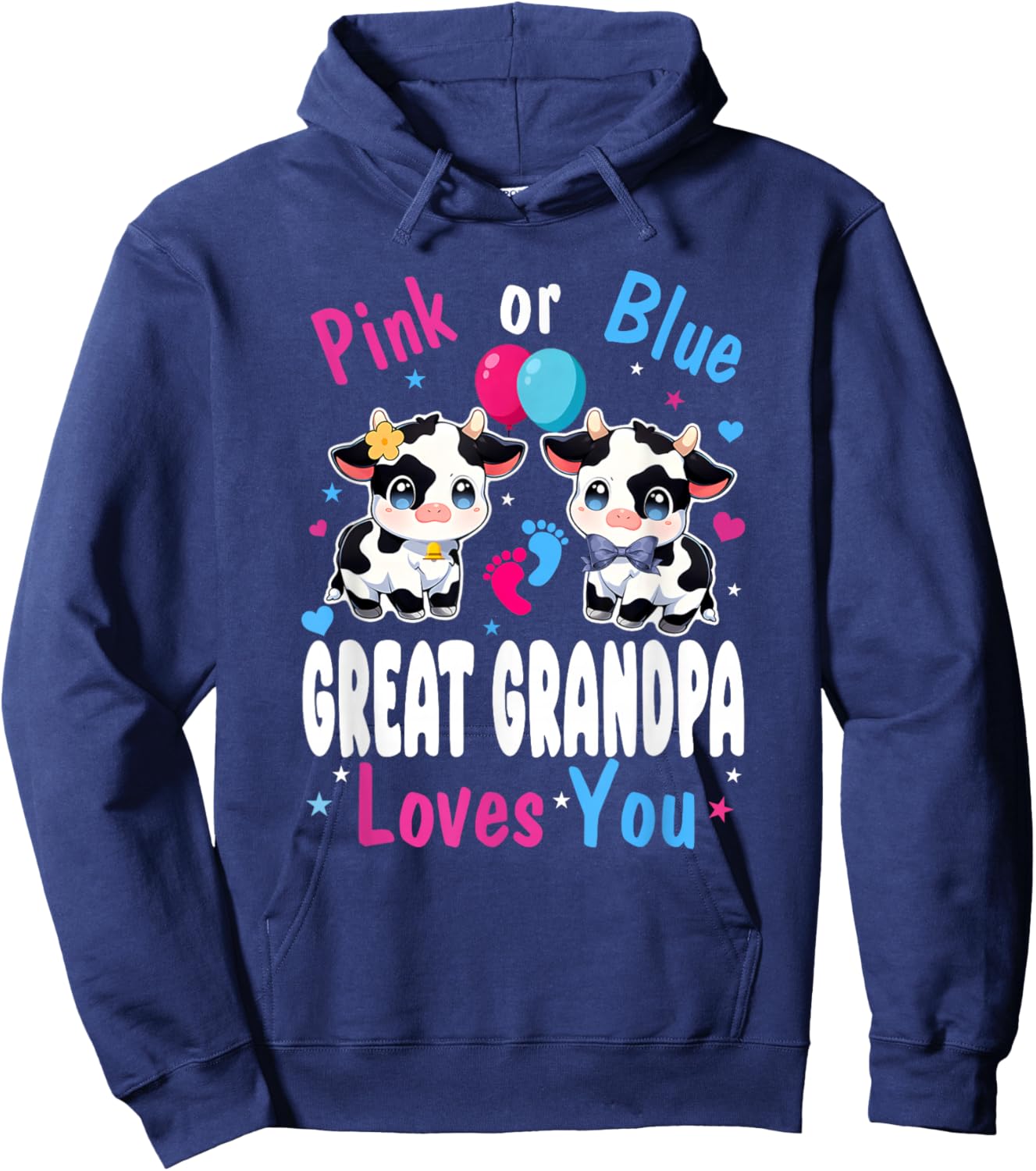 Pink Or Blue Great Grandpa Loves You Cow Baby Gender Reveal Hoodie - Hoodie | Navy