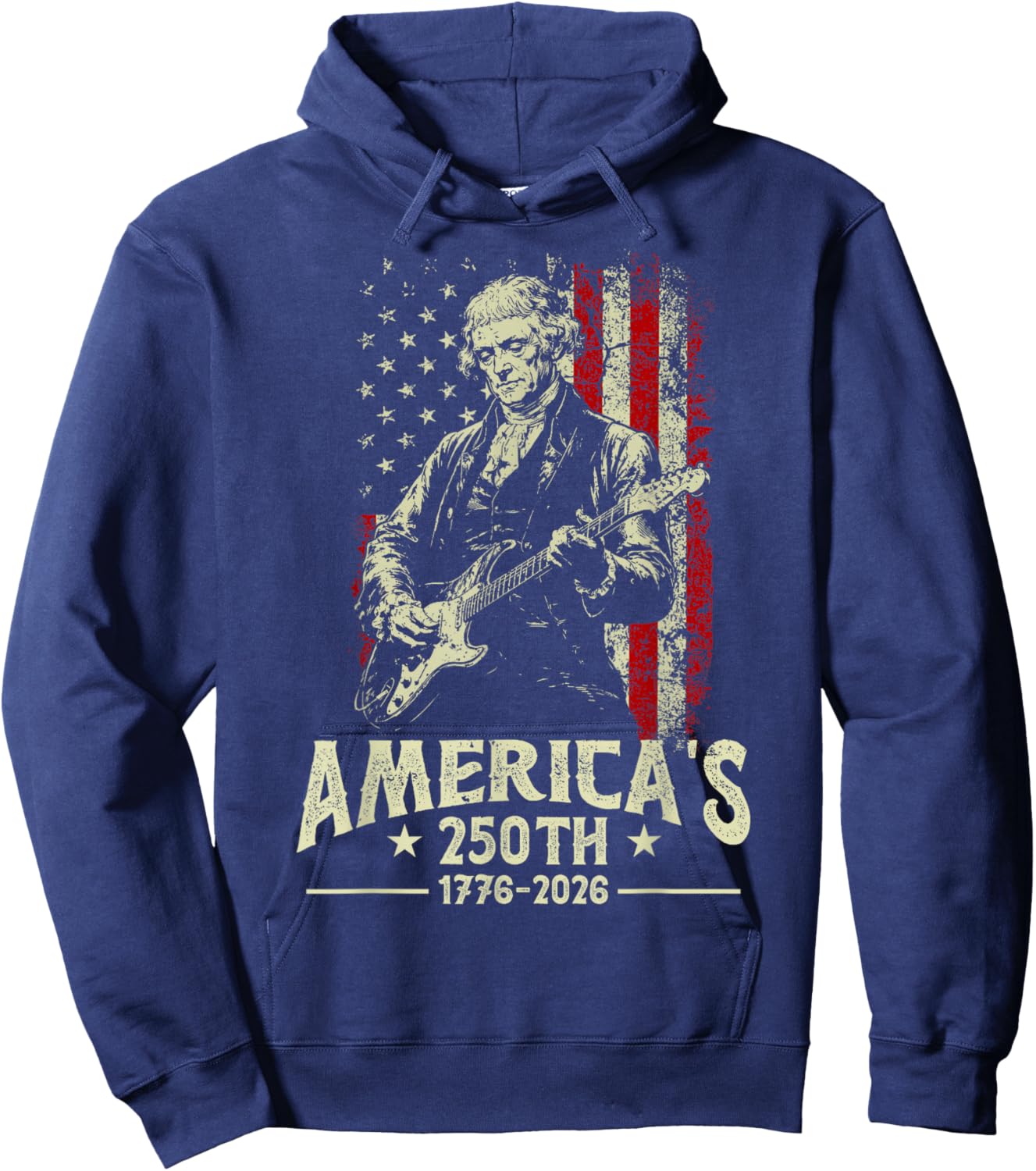 Thomas Jefferson Playing Guitar America's 250th Rock a Roll Hoodie - Hoodie | Navy