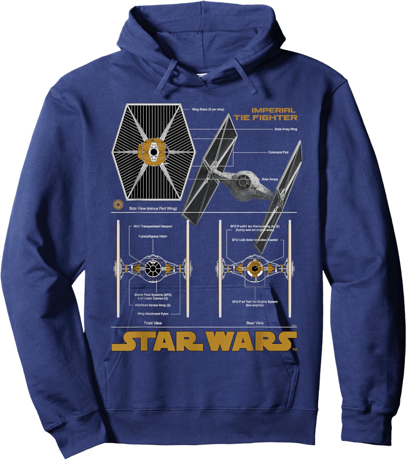 Star Wars Imperial TIE Fighter Schematic Blueprint Hoodie - Hoodie | Navy