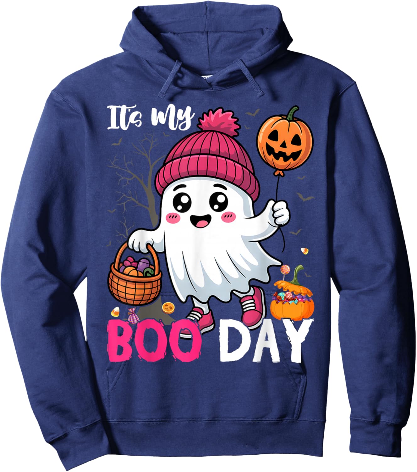 Its My Boo Day, Cute Halloween Birthday Ghost Girl Kids Hoodie - Hoodie | Navy