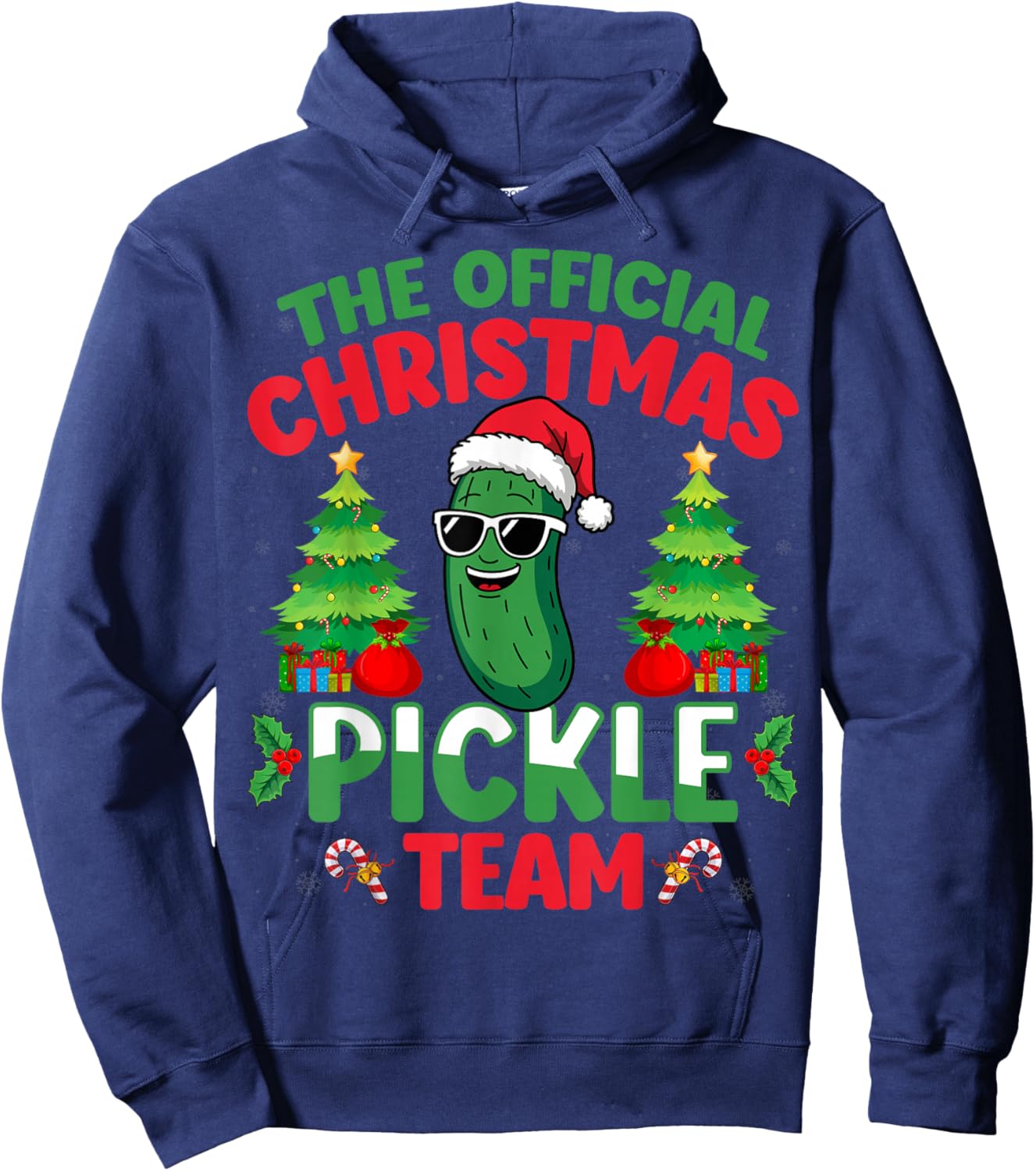 Pickle Wearing Santa Hat Xmas Party - Christmas Pickle Team Hoodie - Hoodie | Navy