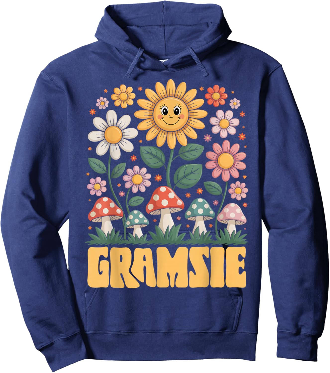 GRAMSIE Mother’s Day Floral Sunflower Mushroom Style Hoodie - Hoodie | Navy