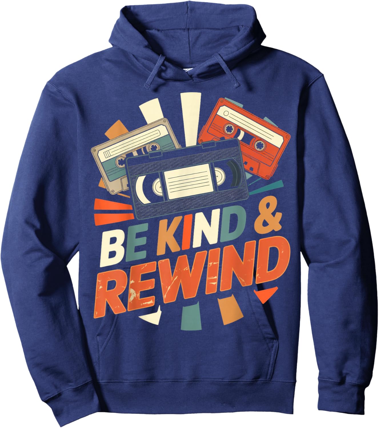 Kind and Rewind Music Tape Vintage Nostalgic 1970s 1980s Hoodie - Hoodie | Navy
