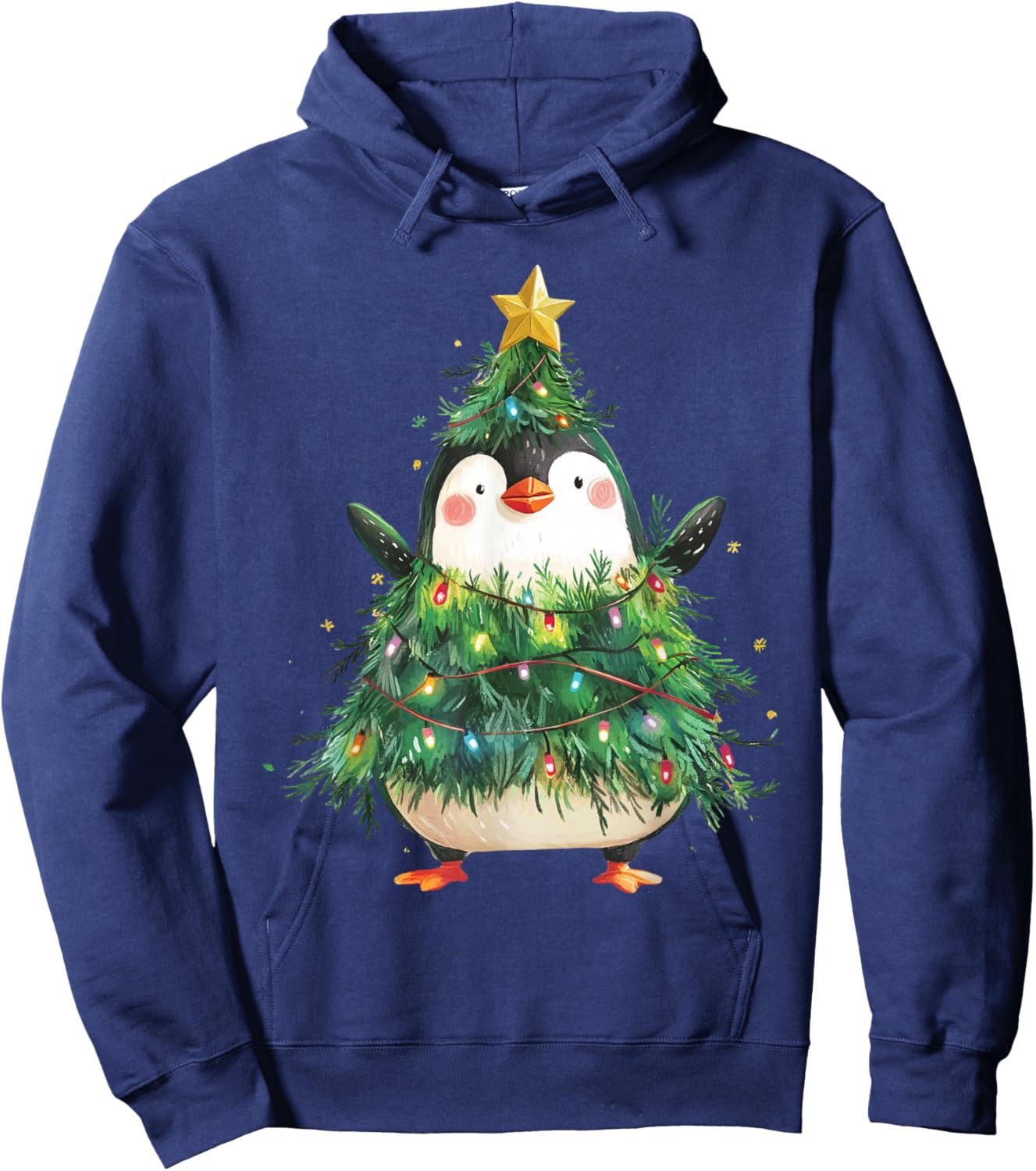 Penguin Christmas Tree Pajamas Girls Boys Xmas Lights Hoodie - Hoodie | Navy