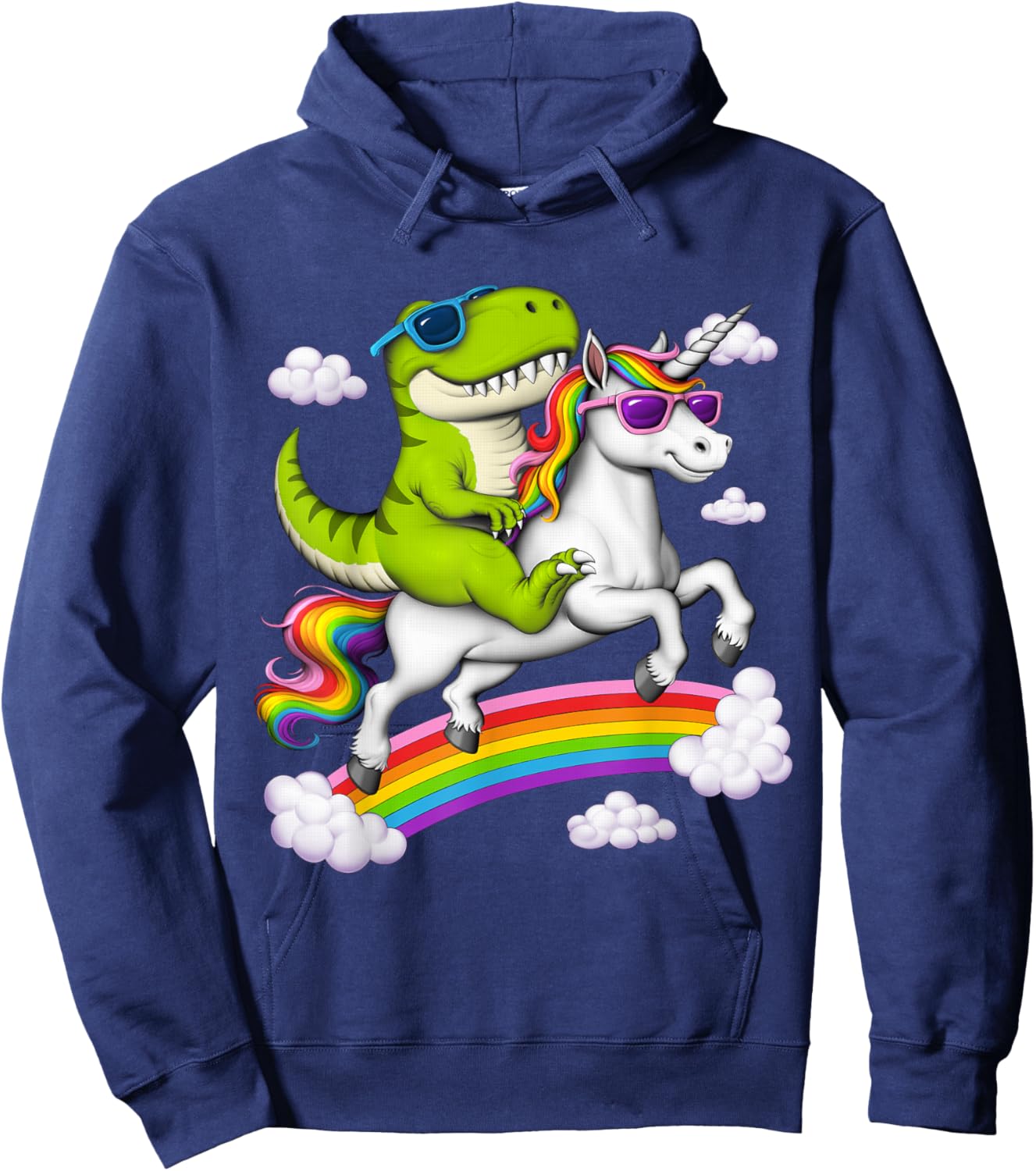 T-Rex Dinosaur Riding Unicorn Rainbow Magical Fantasy Hoodie - Hoodie | Navy
