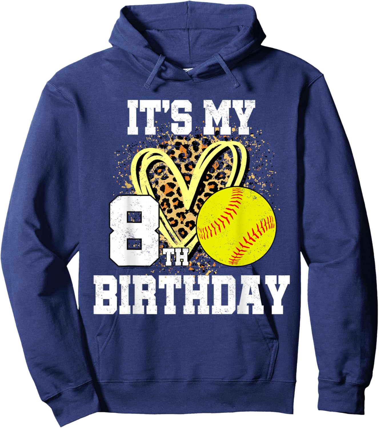 It's My 8th Birthday Softball Leopard 8 Year Old Birthday Hoodie - Hoodie | Navy