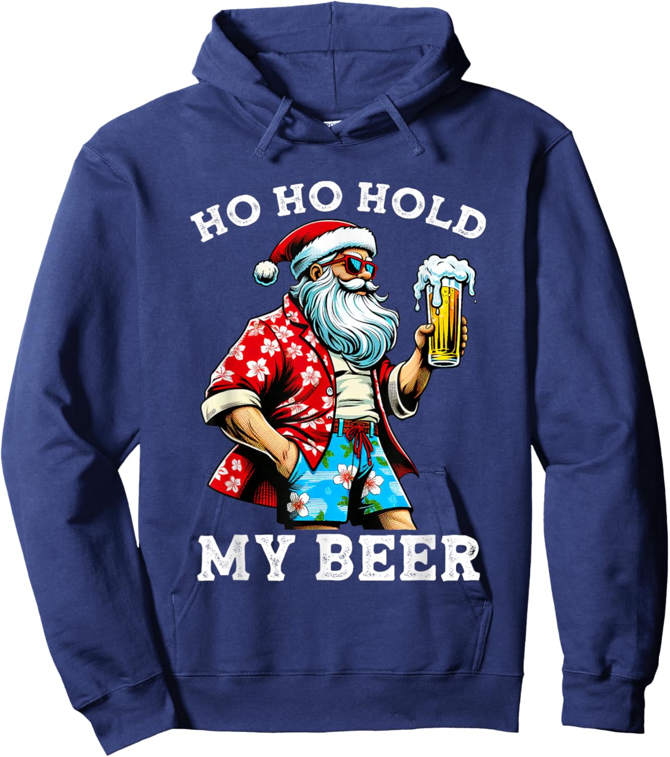 Funny Santa With Sunglasses And Beer Christmas in July Hoodie - Hoodie | Navy