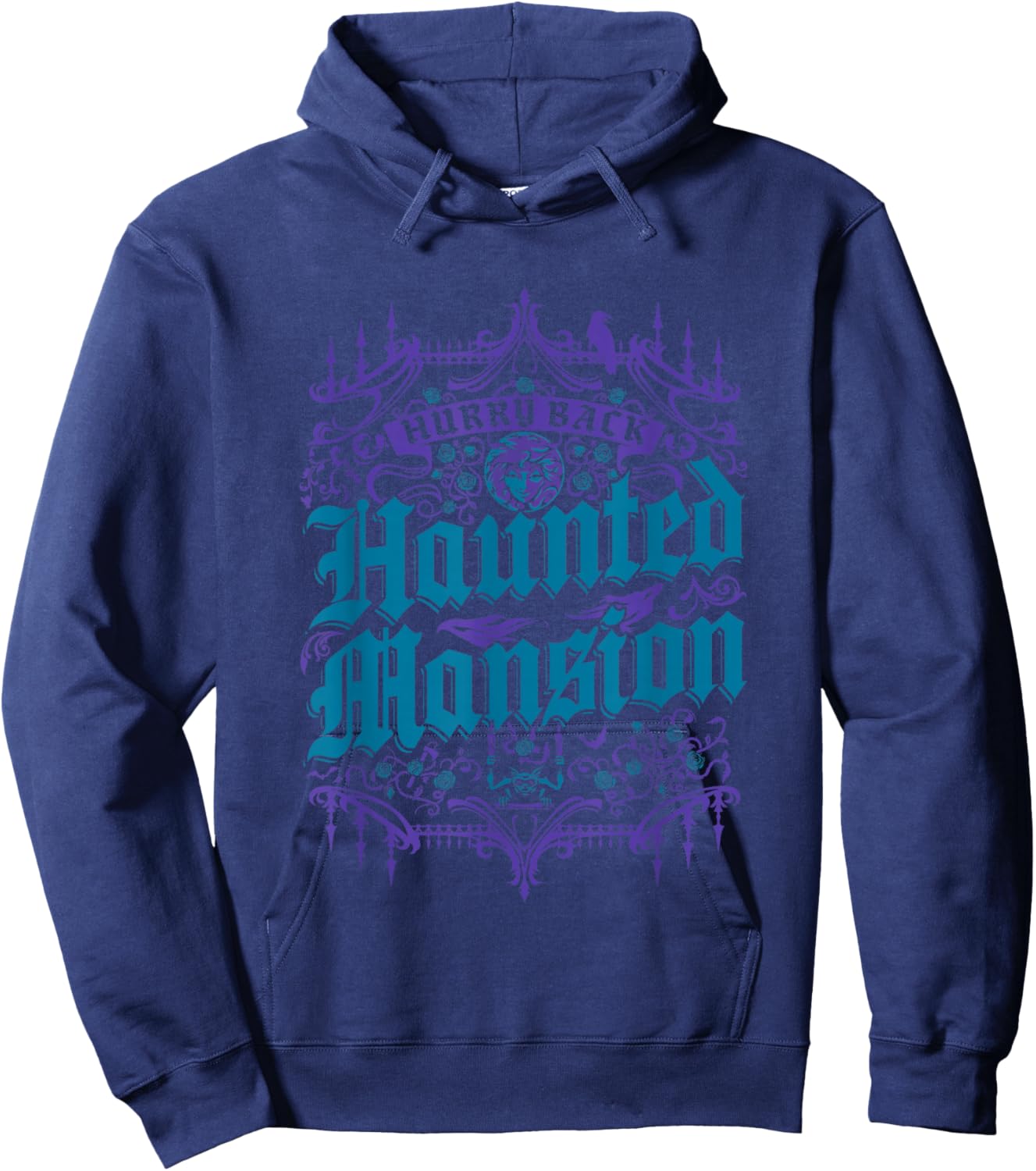 The Haunted Mansion Hurry Back Gothic Pattern Chest Poster Hoodie - Hoodie | Navy