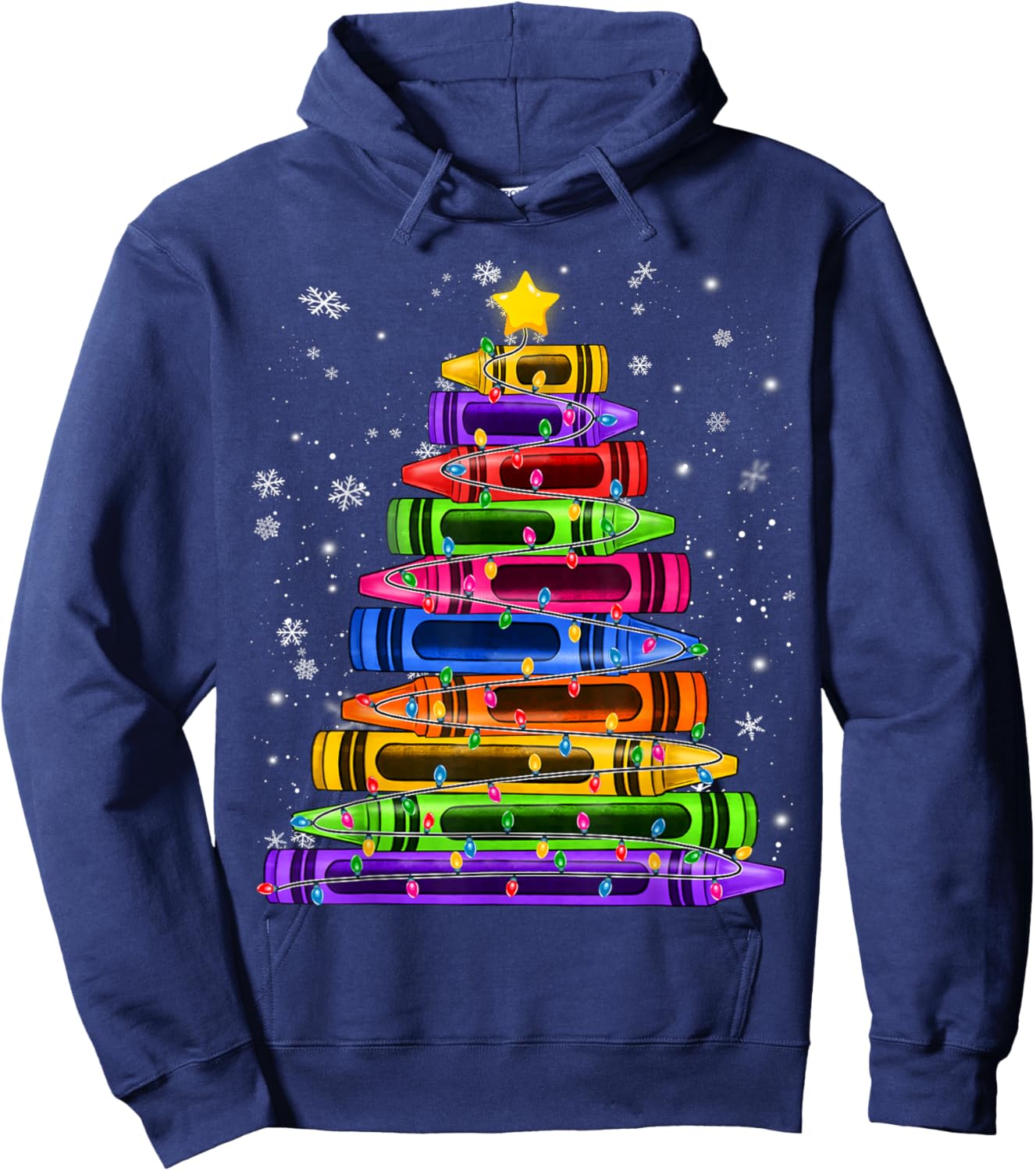 Crayon Christmas Tree Lights School Teacher Student Xmas Hoodie - Hoodie | Navy