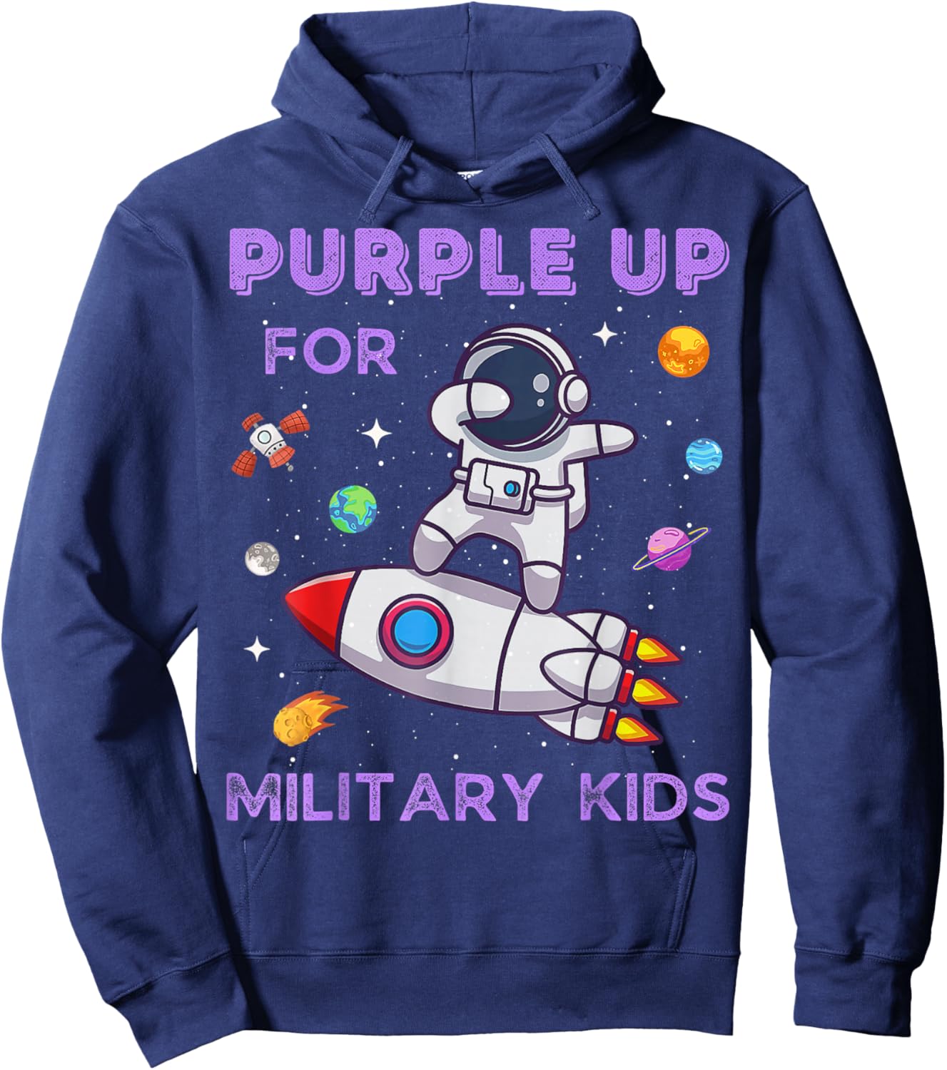 Purple Up Military Kids Astronaut Funny Military Child Month Hoodie - Hoodie | Navy
