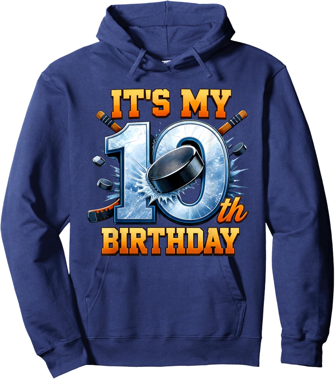 It's My 10th Birthday Ice Hockey Boy 10 Year Old Hockey Hoodie - Hoodie | Navy