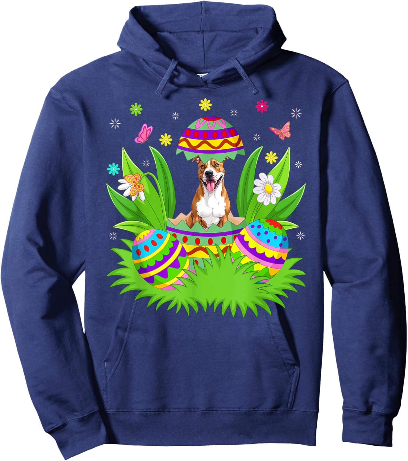 American Staffordshire Terrier Dog Easter Bunny Egg Hunt Hoodie - Hoodie | Navy