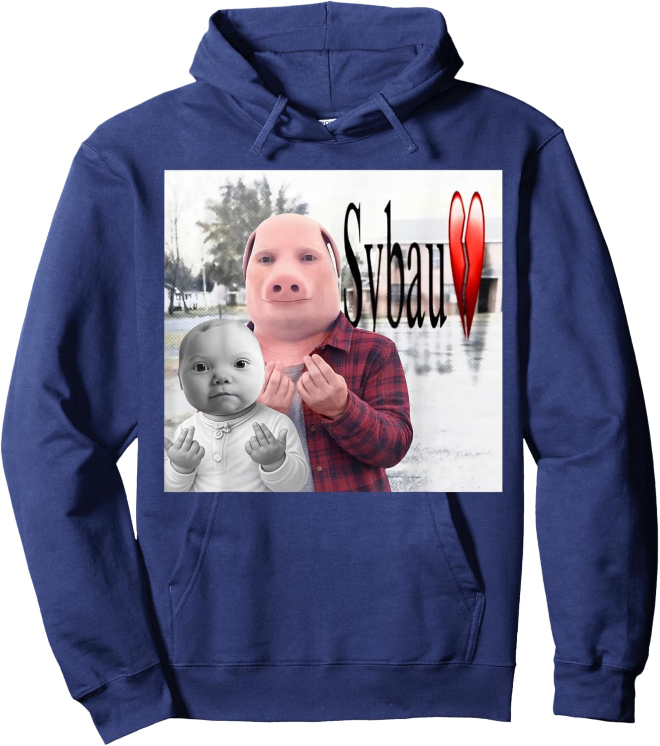 Funny John Pork and Niche Ai Baby SYBAU Tuff Brainrot Meme Hoodie - Hoodie | Navy