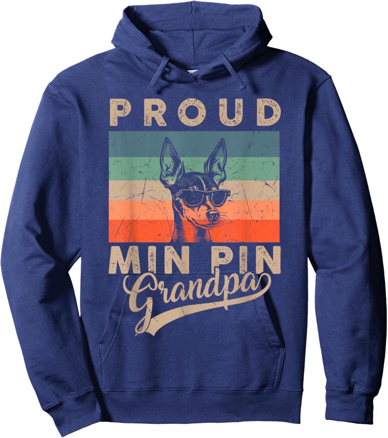 Vintage Proud Min Pin Dog Grandpa Dog Owners Father's Day Women Kids Hoodie - Hoodie | Navy