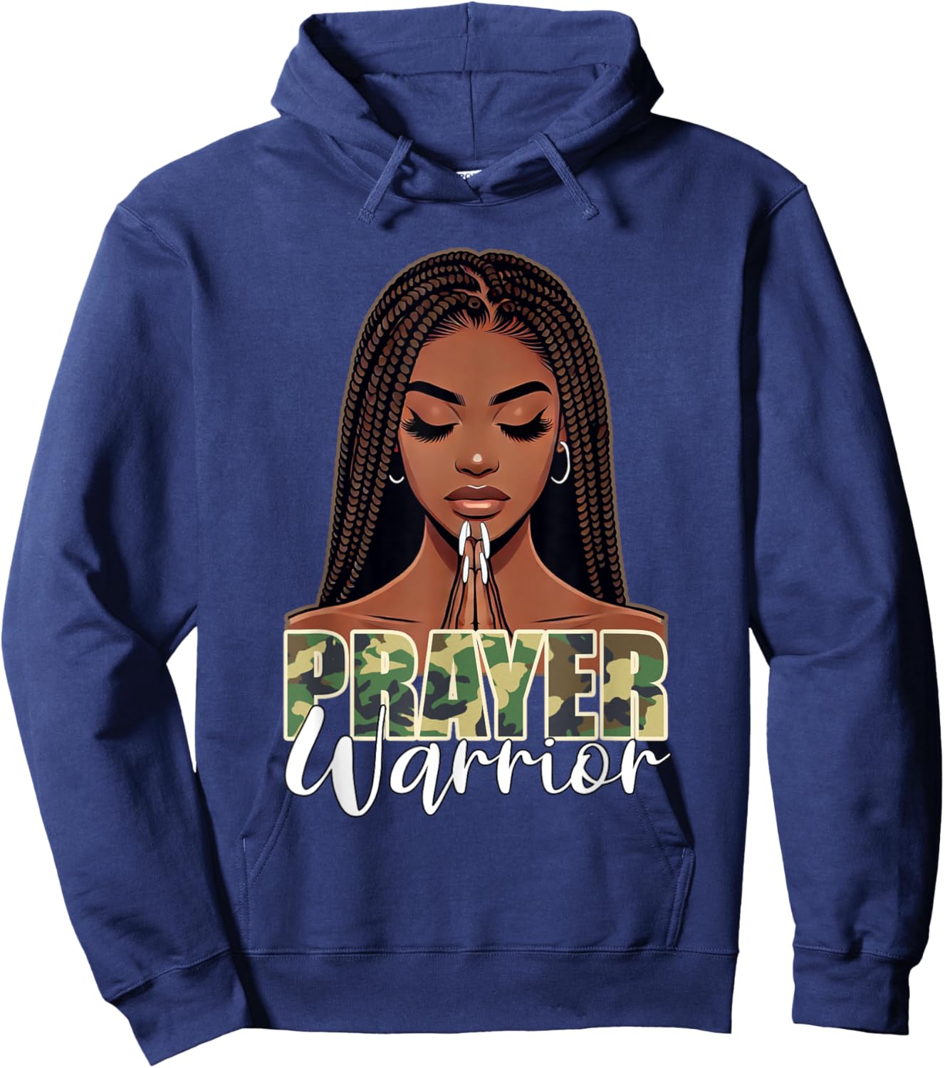 Prayer Warrior Young Christian Black Woman Pray Camo Hoodie - Hoodie | Navy