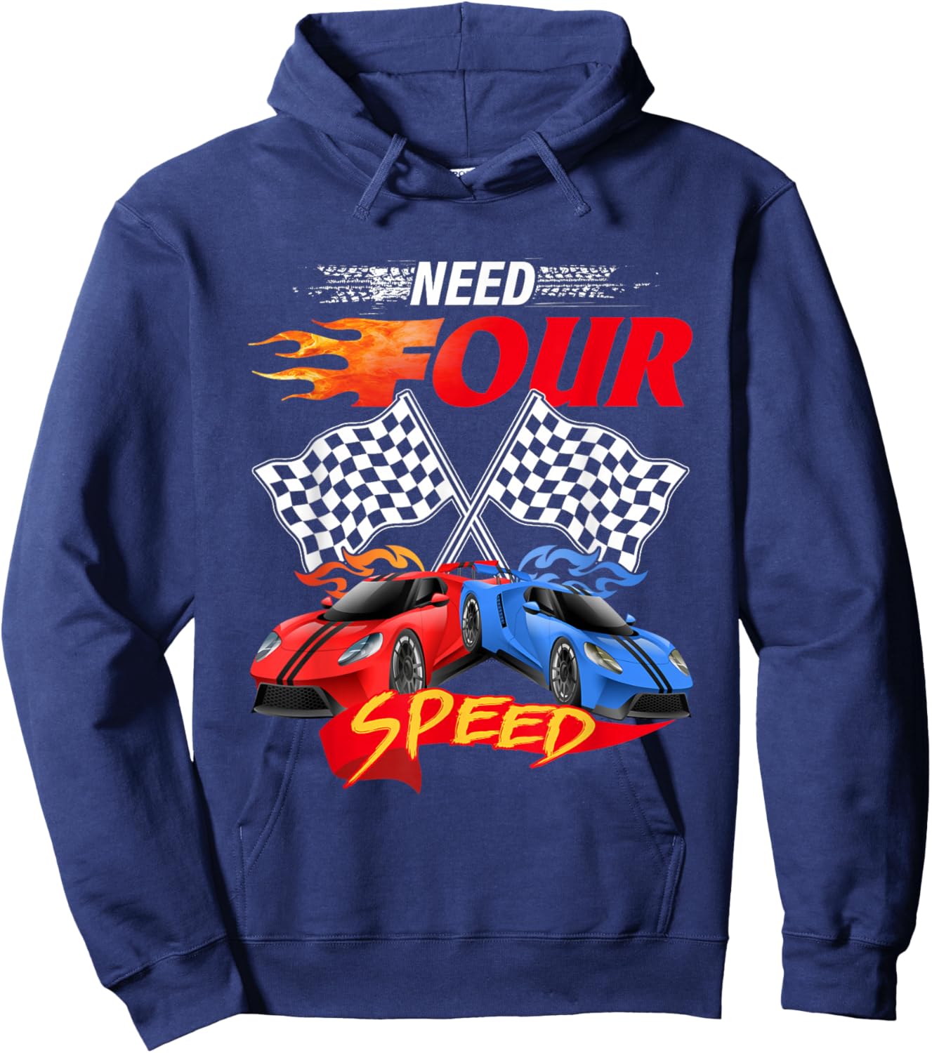 Need Four Speed Racing Car Flag 4th Birthday Pole Positions Hoodie - Hoodie | Navy