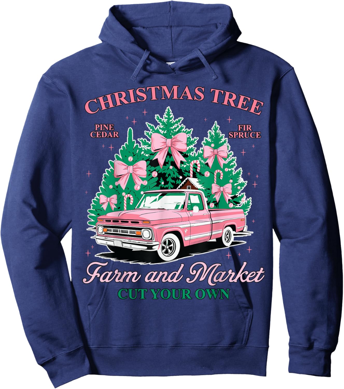 Vintage Christmas Tree Farm and Market Cut Your Own Holiday Hoodie - Hoodie | Navy