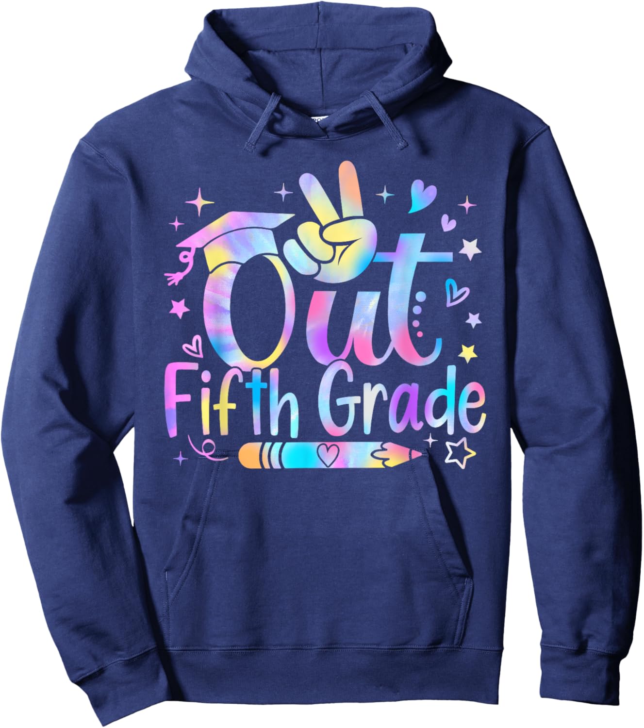 Peace Out Fifth Grade Cute Tie Dye Last Day Of 5th Grade Hoodie - Hoodie | Navy