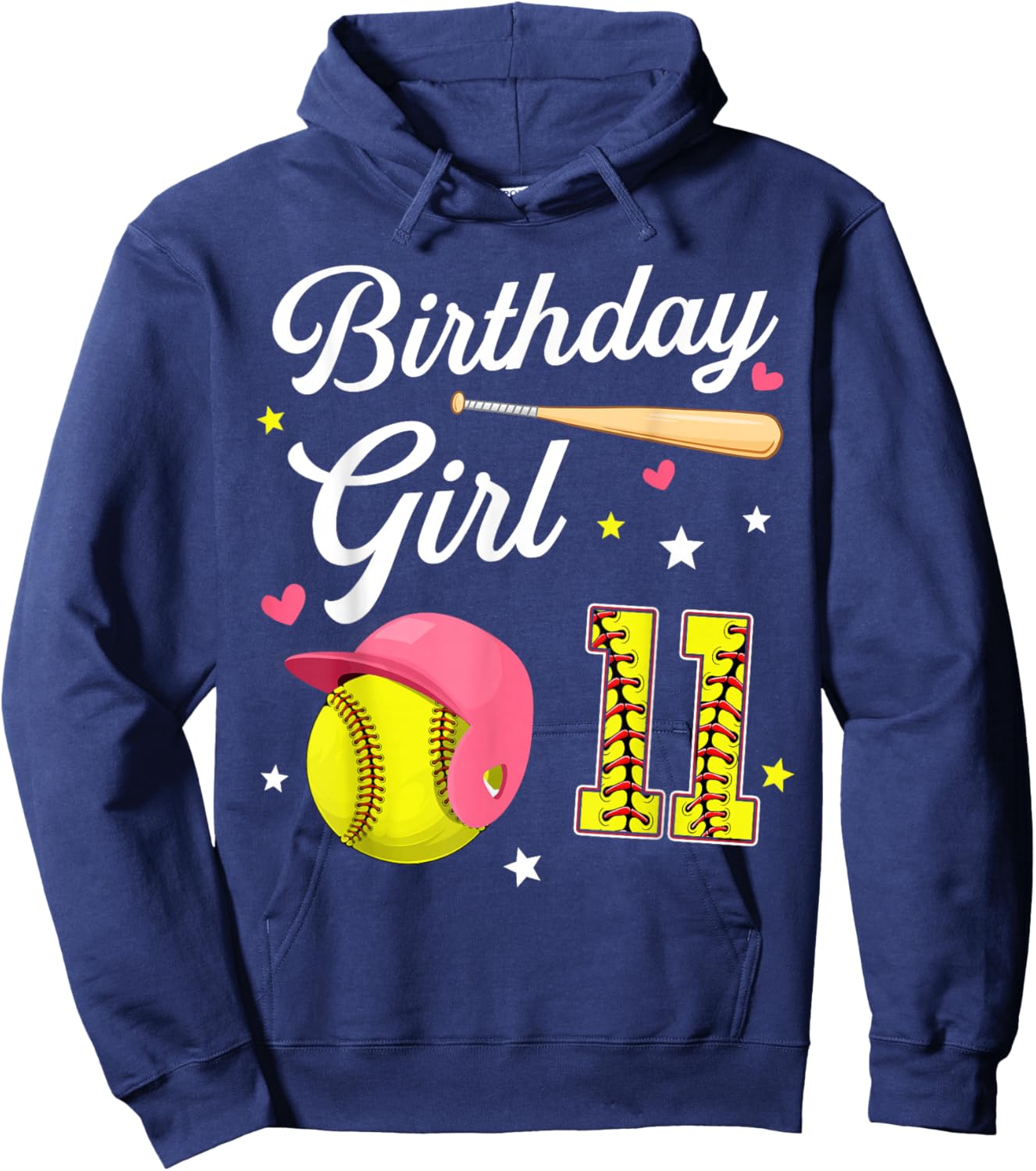 11th Birthday Girl Softball Eleventh Bday 11 Eleven Year Old Hoodie - Hoodie | Navy