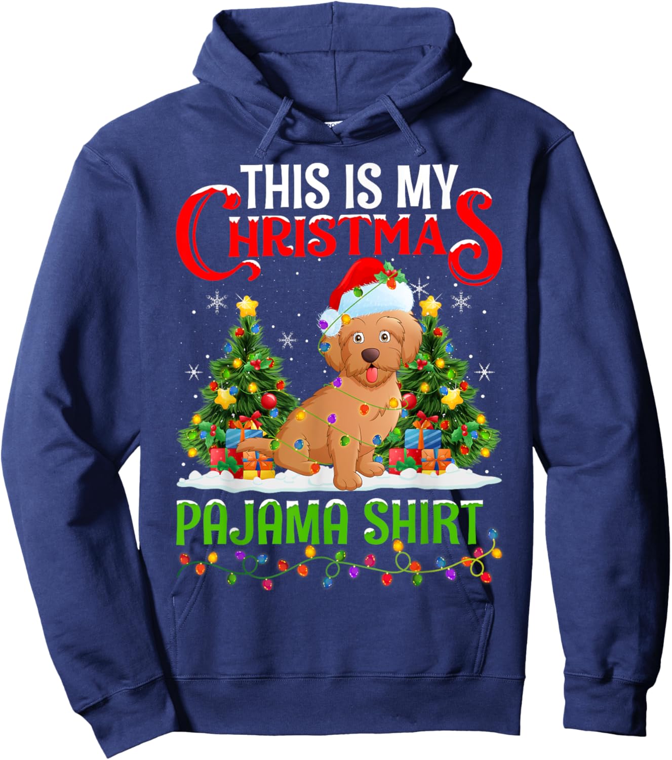 Maltipoo Dog Xmas Lights This Is My Christmas Pajama Hoodie - Hoodie | Navy