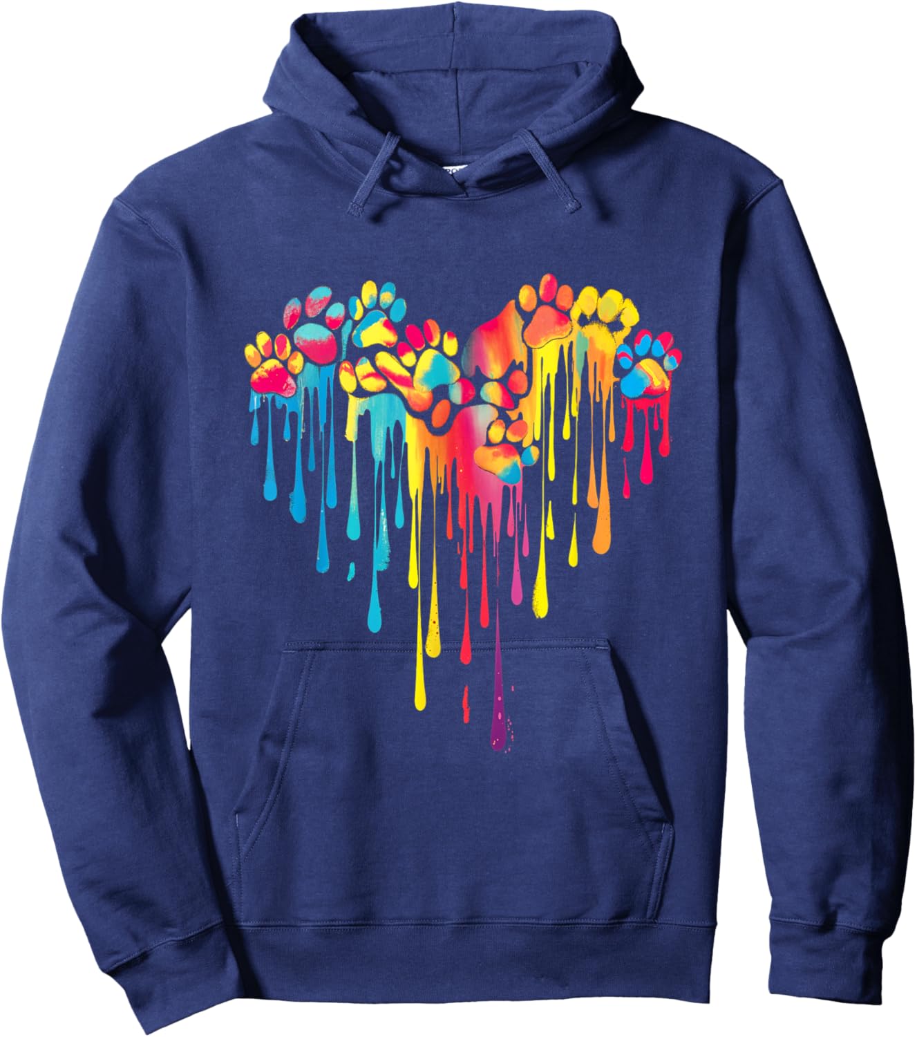 Colorful Paw Print Heart Pet Animal Love Hoodie - Hoodie | Navy