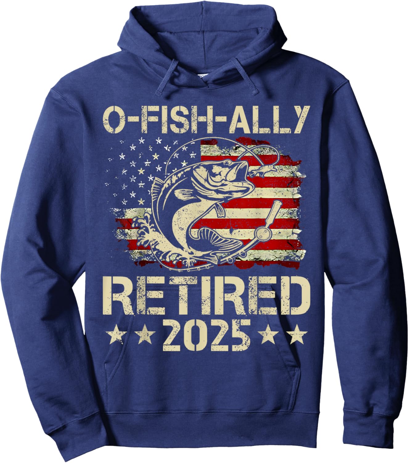 Vintage Ofishally Retired Fishing Retirement Men Flag USA Hoodie - Hoodie | Navy