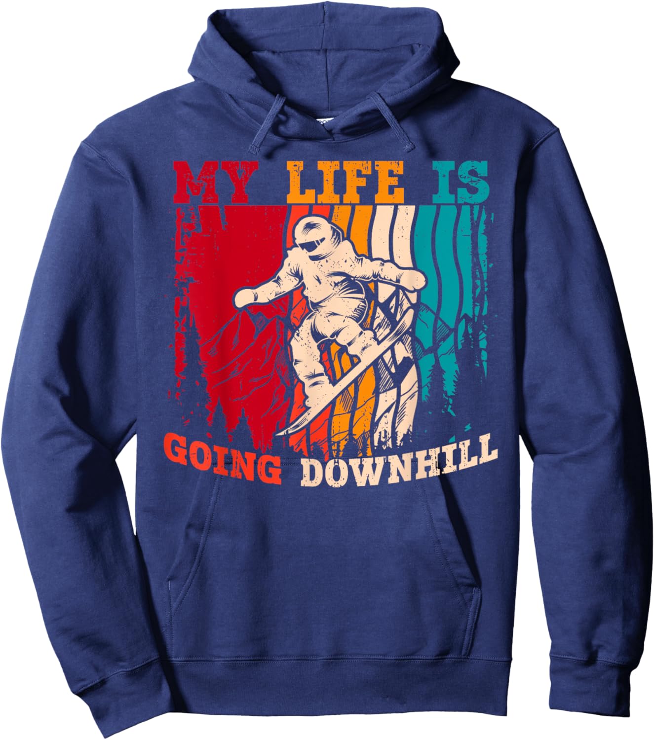 My Life Is Going Downhill Retro Snowboarding Winter Sports Hoodie - Hoodie | Navy