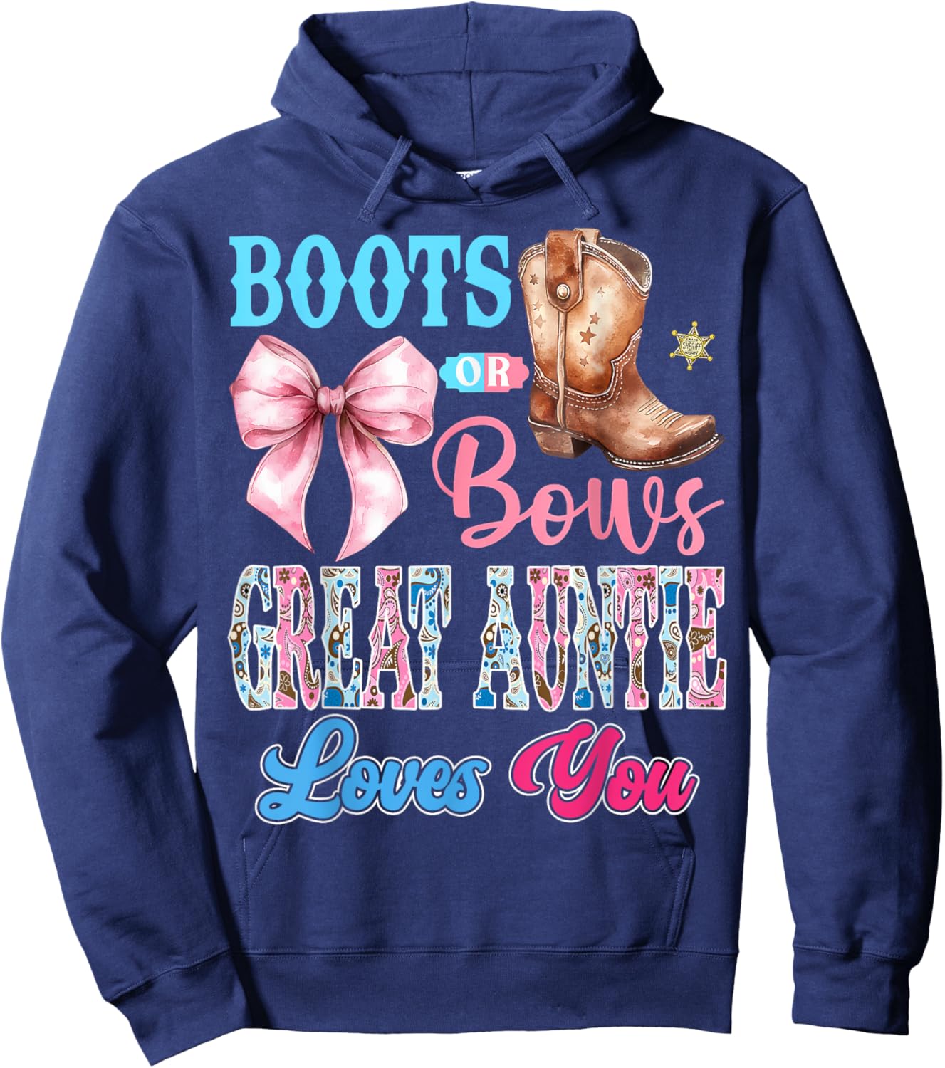 Boots or Bows Great Auntie Loves You Gender Reveal Party Hoodie - Hoodie | Navy