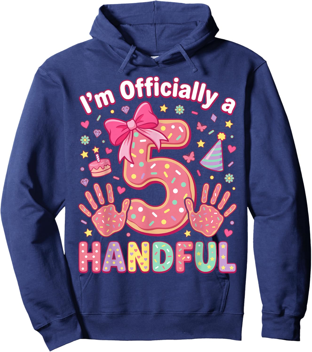 Girls Officially A Handful 5th Birthday Hoodie - Hoodie | Navy