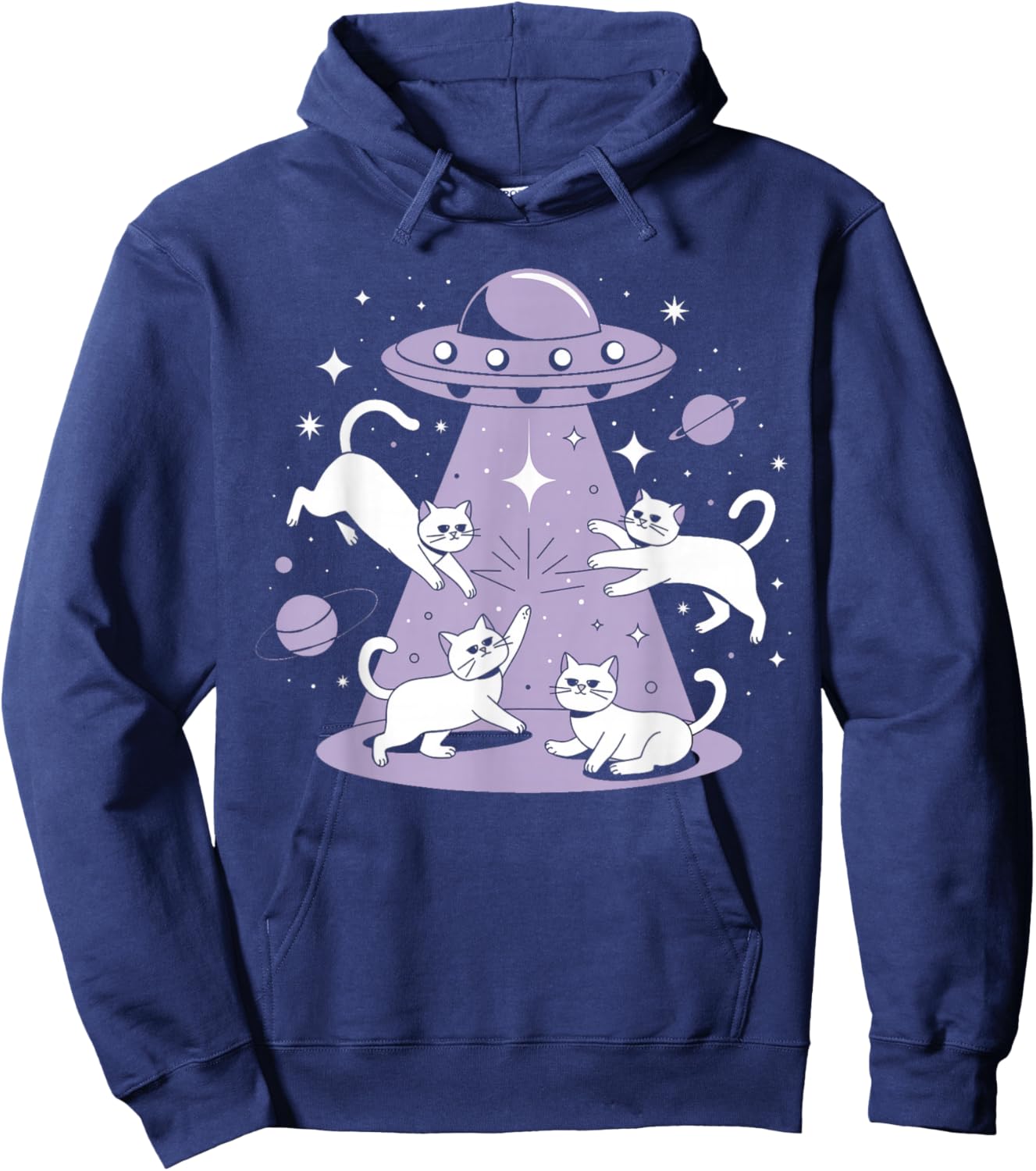 UFO Cat Alien Abduction Alien Cats and Flying Saucer Men Women Girls Kids Hoodie - Hoodie | Navy