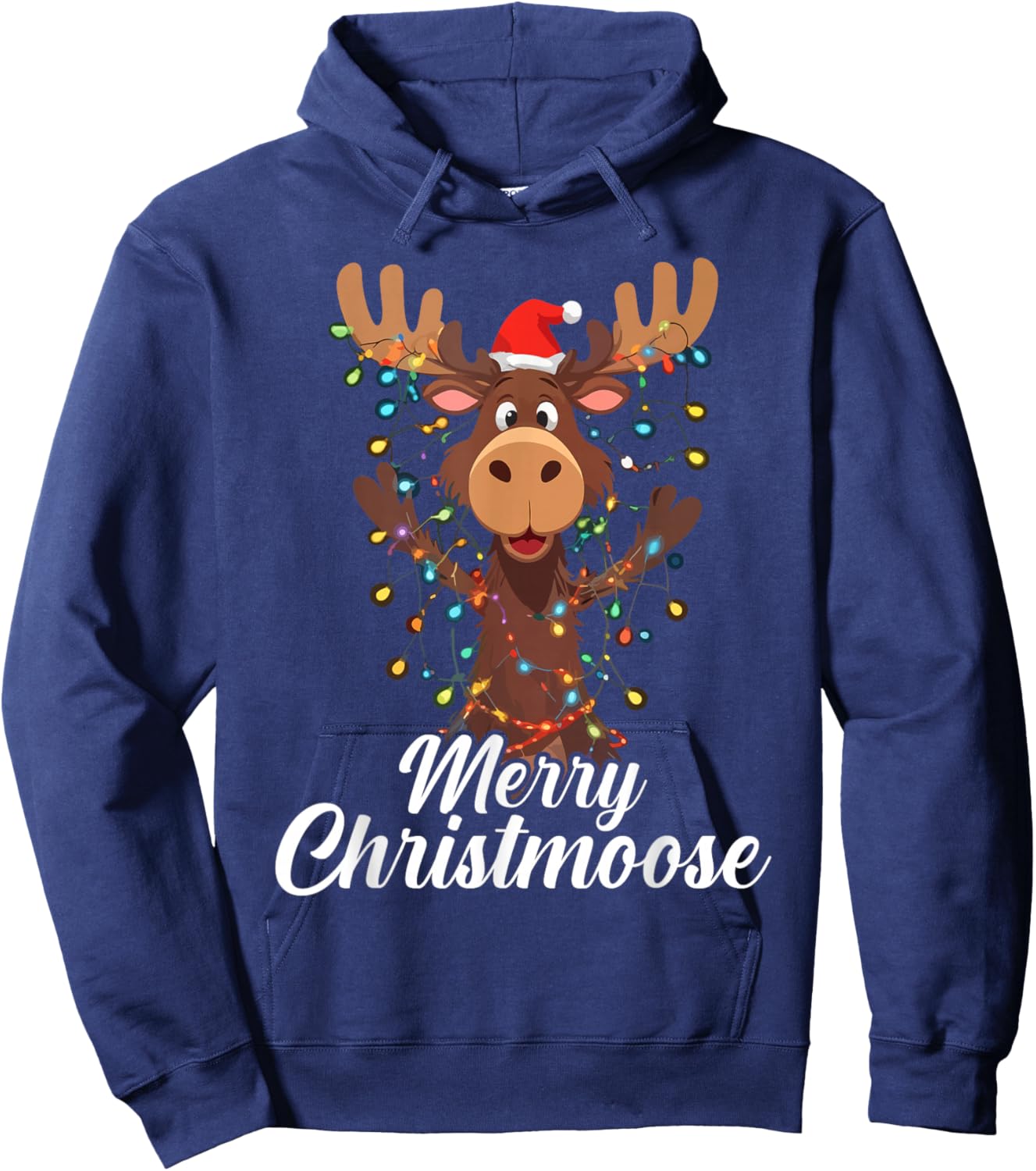 Merry Christmoose Christmas Moose Xmas Tree Lights Hoodie - Hoodie | Navy