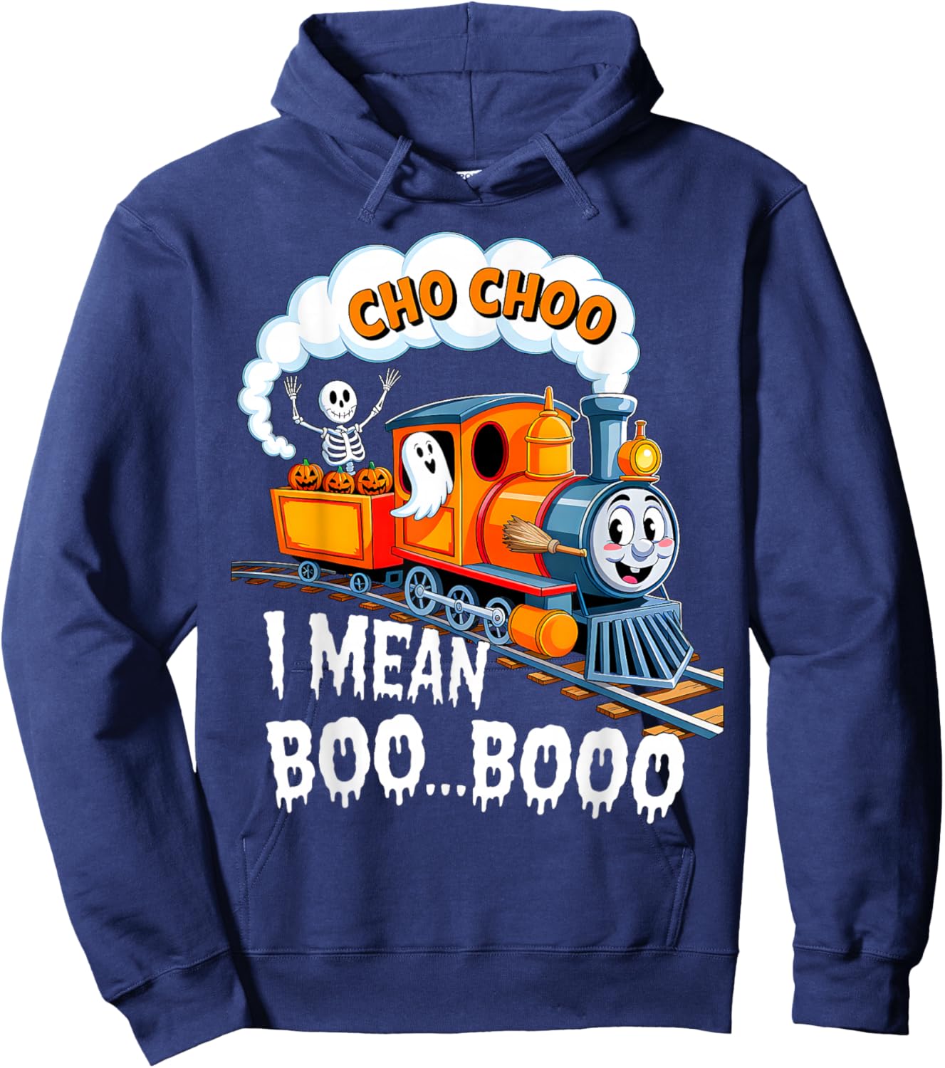 Halloween Train Choo I Mean Boo Ghost Pumpkin Toddler Kids Hoodie - Hoodie | Navy