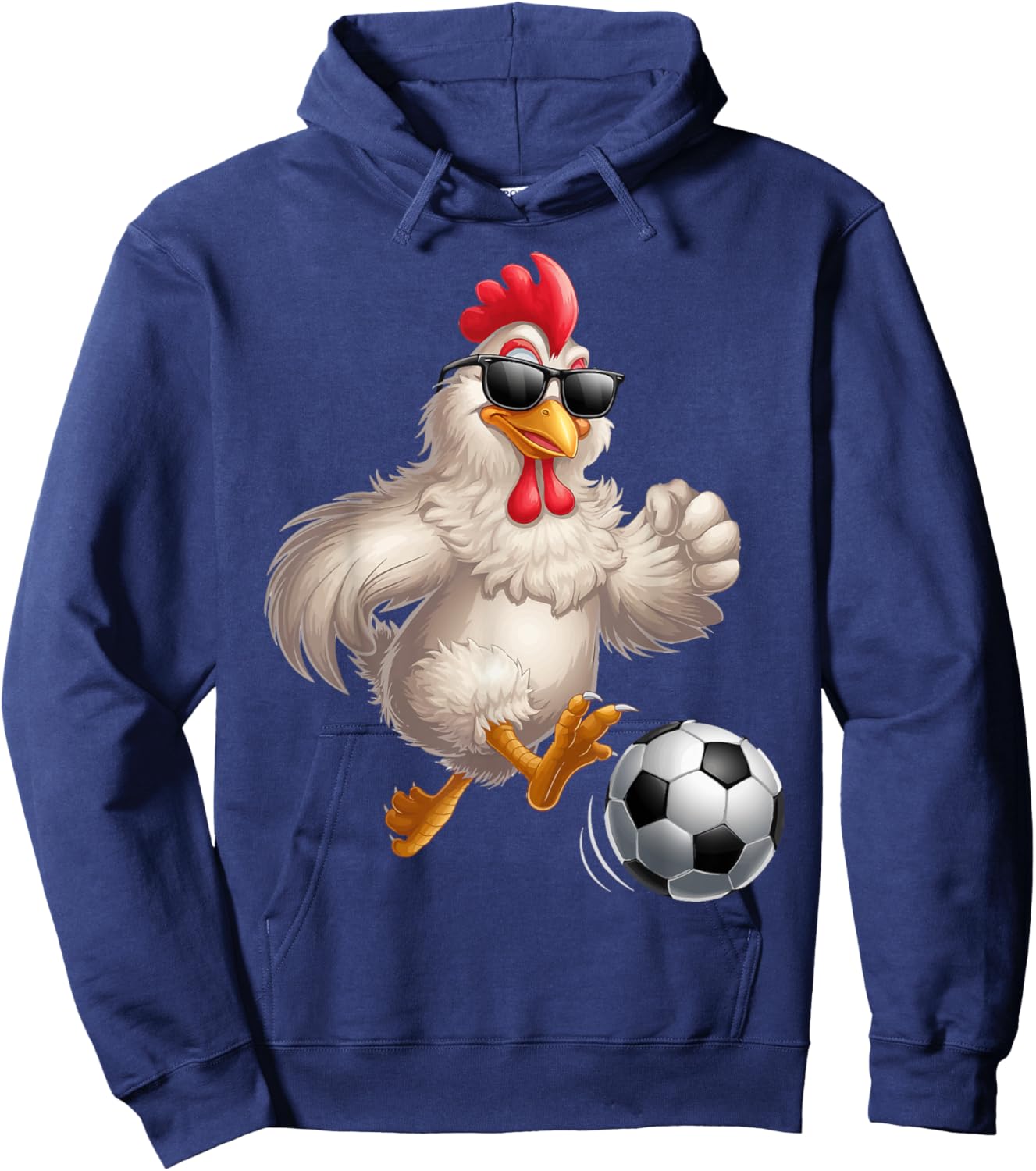 Funny Soccer Graphic Chicken Wearing Sunglasses Soccer Hoodie - Hoodie | Navy